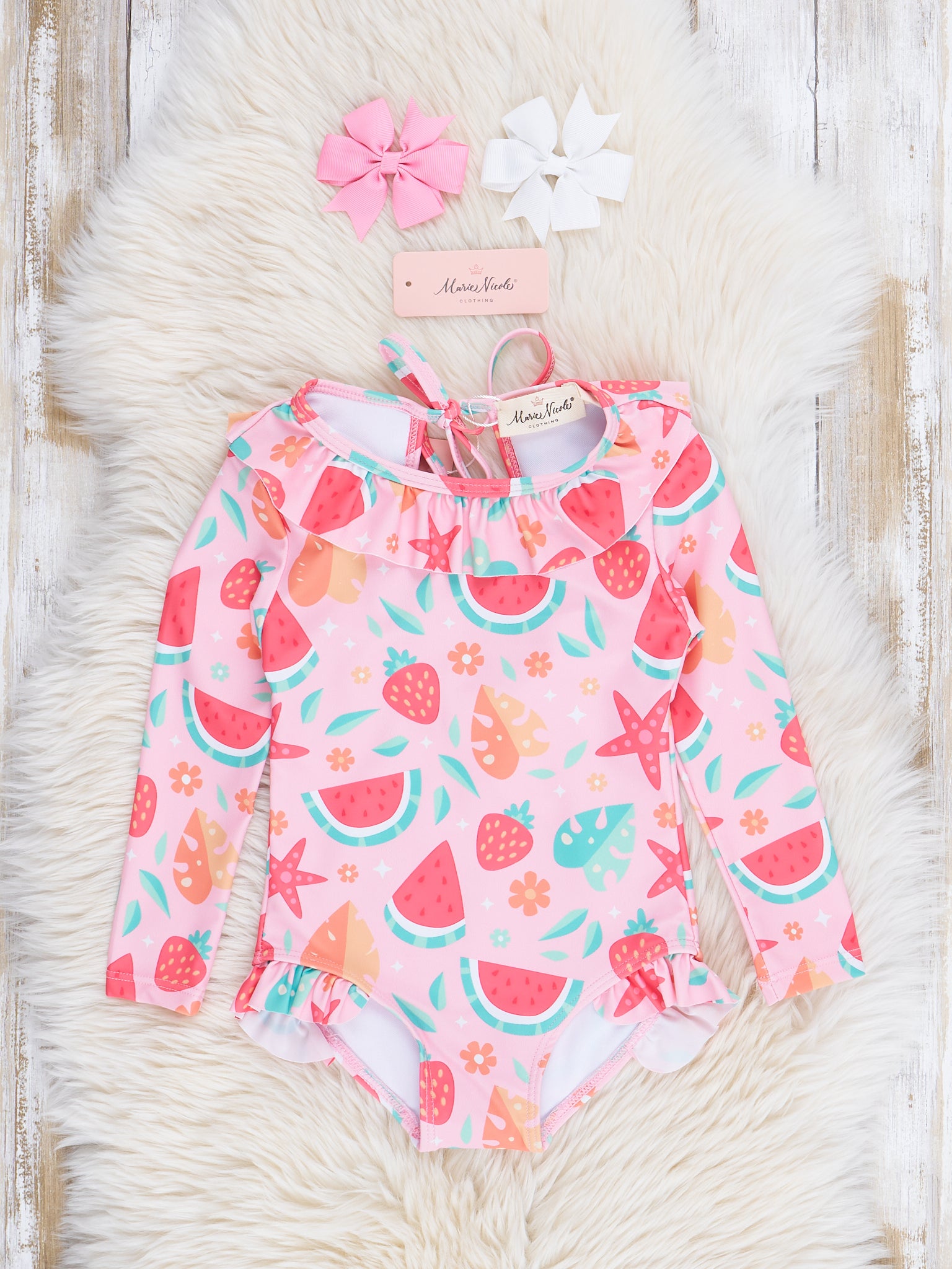 Strawberry Watermelon Ruffle Swimsuit - Marie Nicole Clothing