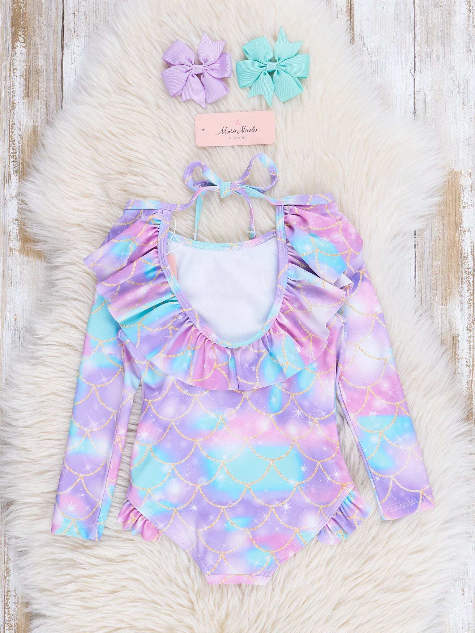 Purple Mermaid Scales Ruffle Swimsuit - Marie Nicole Clothing