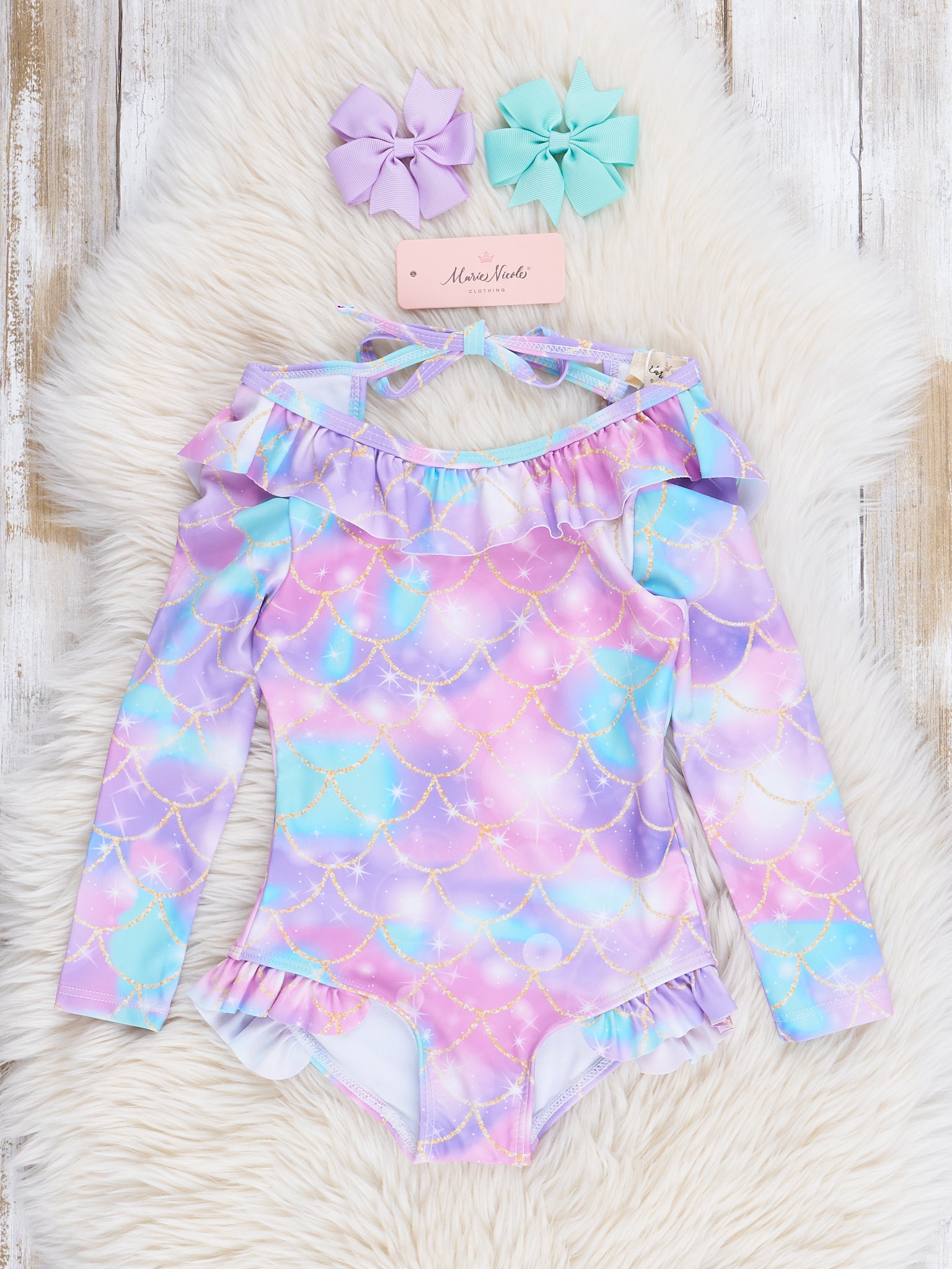 Purple Mermaid Scales Ruffle Swimsuit - Marie Nicole Clothing