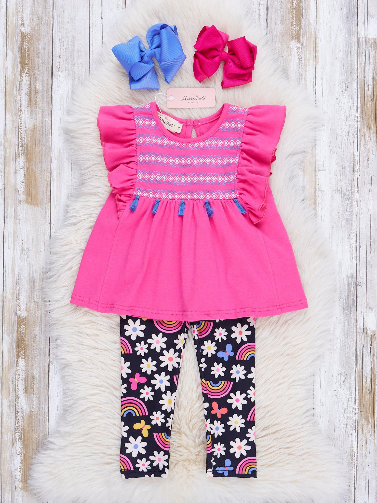 Fuchsia Smocked Florals Ruffle Outfit - Marie Nicole Clothing