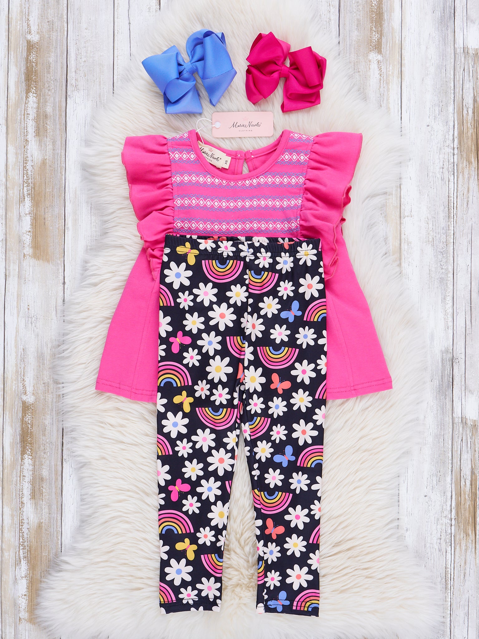 Fuchsia Smocked Florals Ruffle Outfit - Marie Nicole Clothing