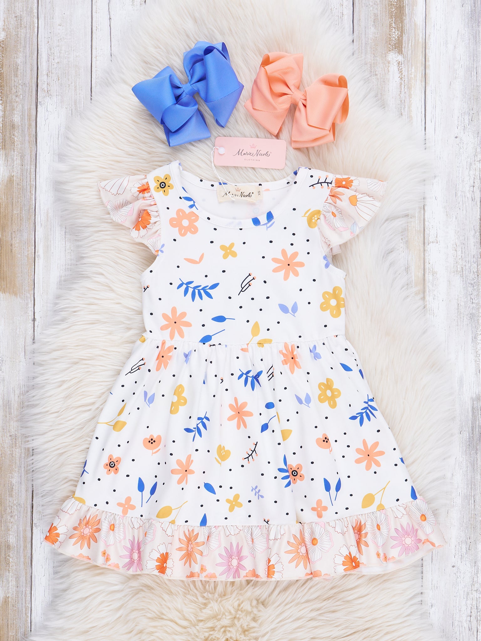 Orange Cream Floral Ruffle Dress - Marie Nicole Clothing