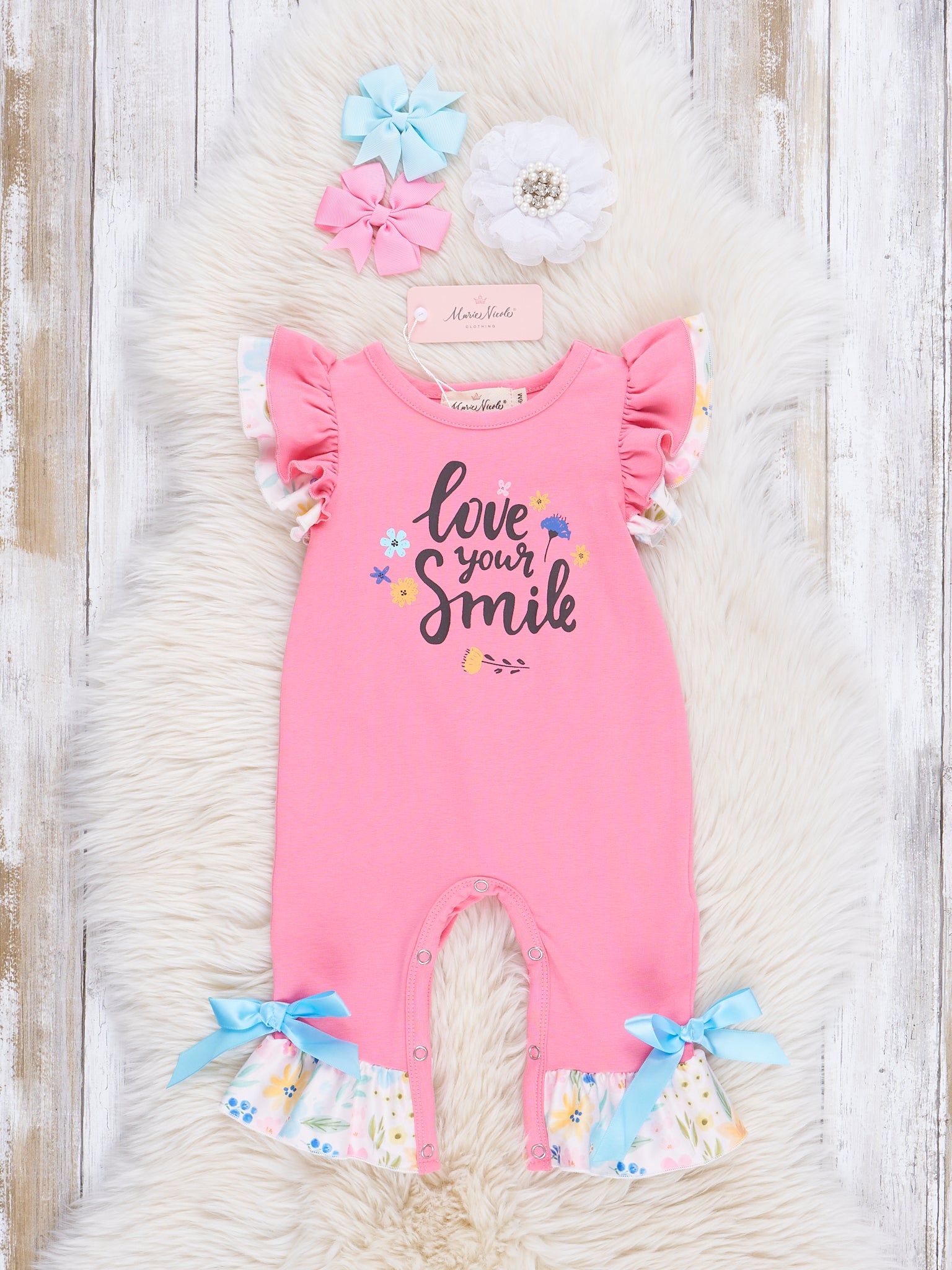 Magenta "Love Your Smile" Ruffle Romper - Marie Nicole Clothing