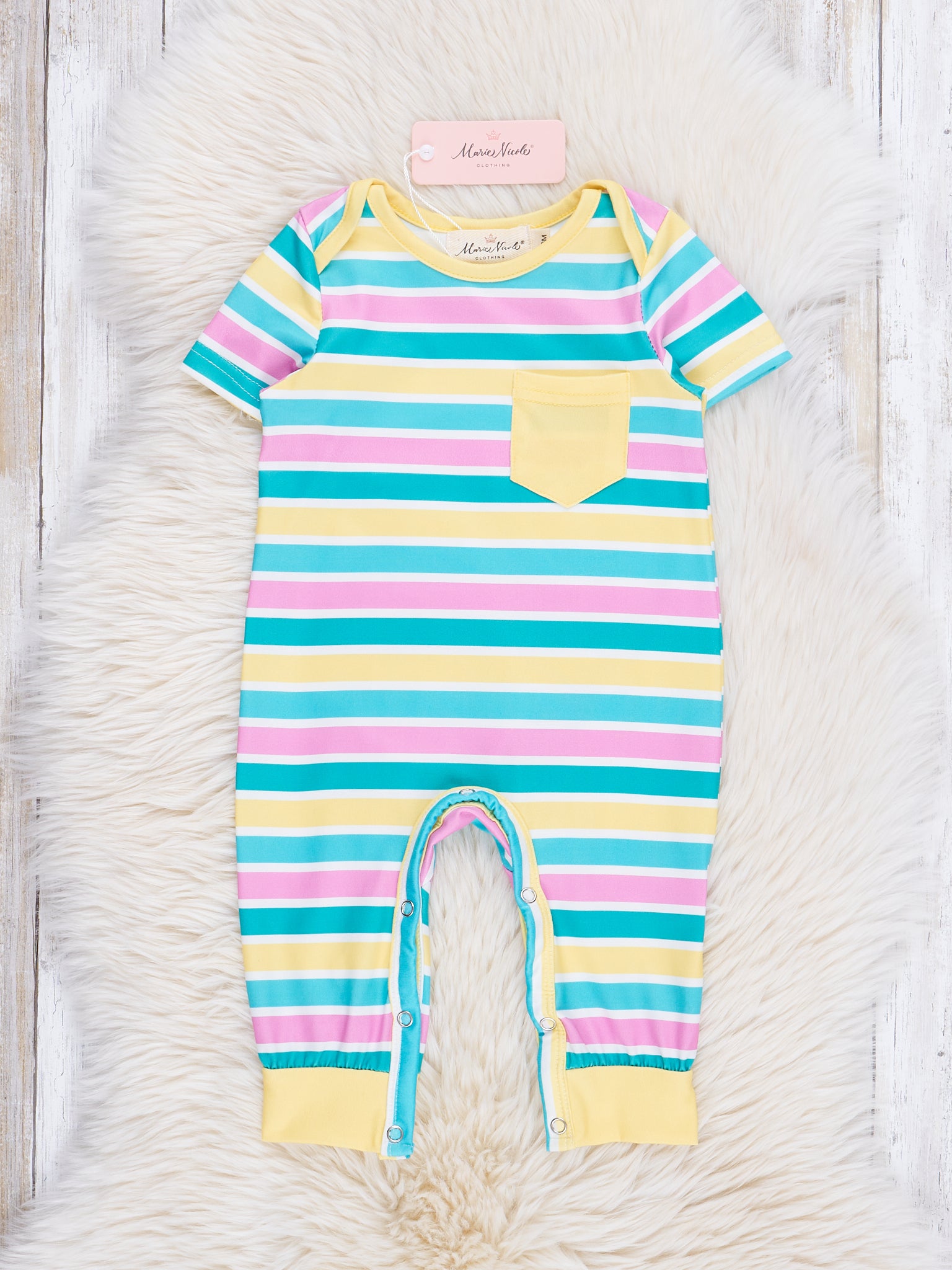 Neon Stripes Pocket Romper - Marie Nicole Clothing