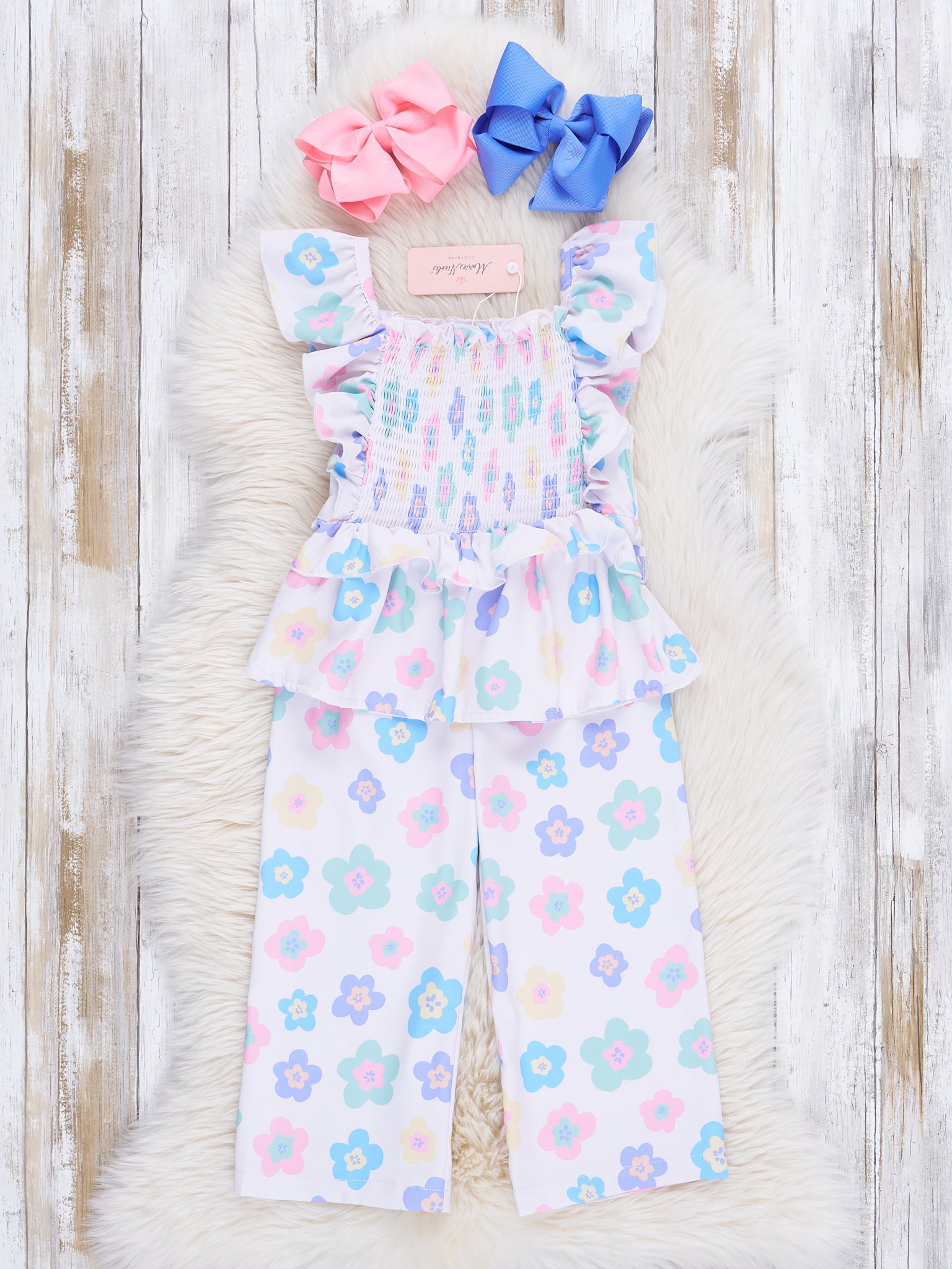 Blush & Lilac Blooms Smocked Ruffle Outfit - Marie Nicole Clothing
