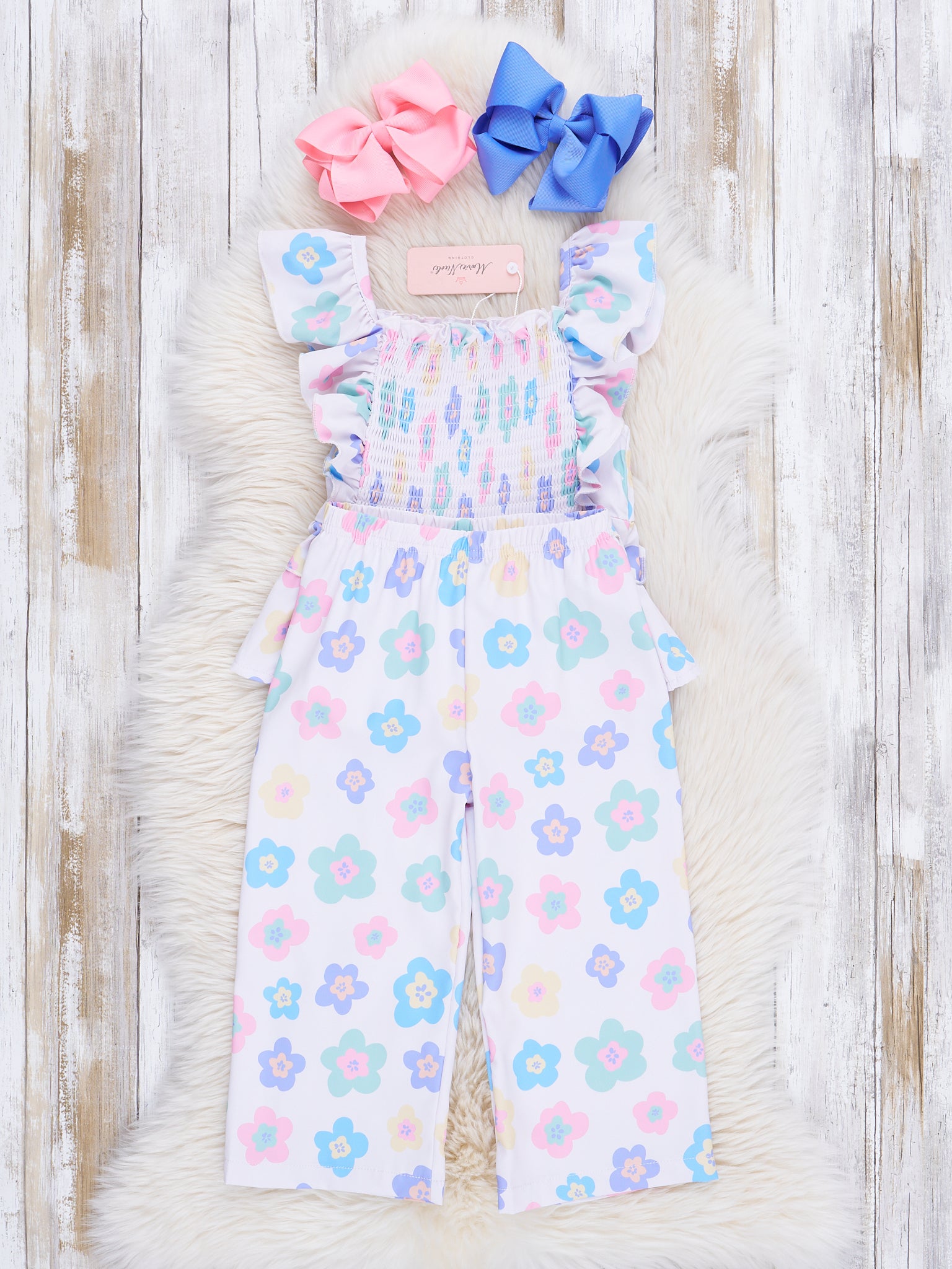 Blush & Lilac Blooms Smocked Ruffle Outfit - Marie Nicole Clothing