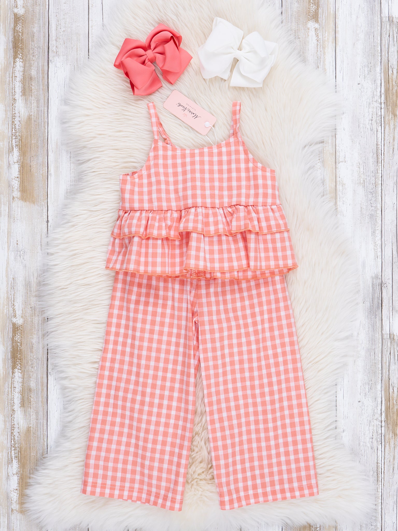 Coral Gingham Ruffle Outfit - Marie Nicole Clothing