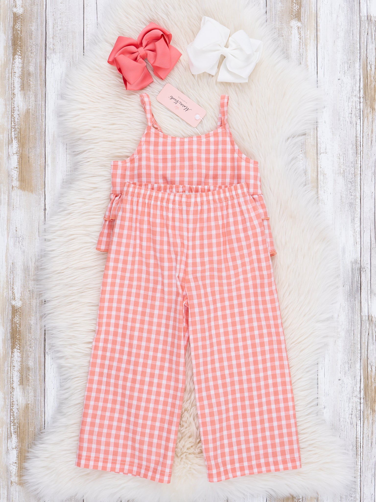 Coral Gingham Ruffle Outfit - Marie Nicole Clothing
