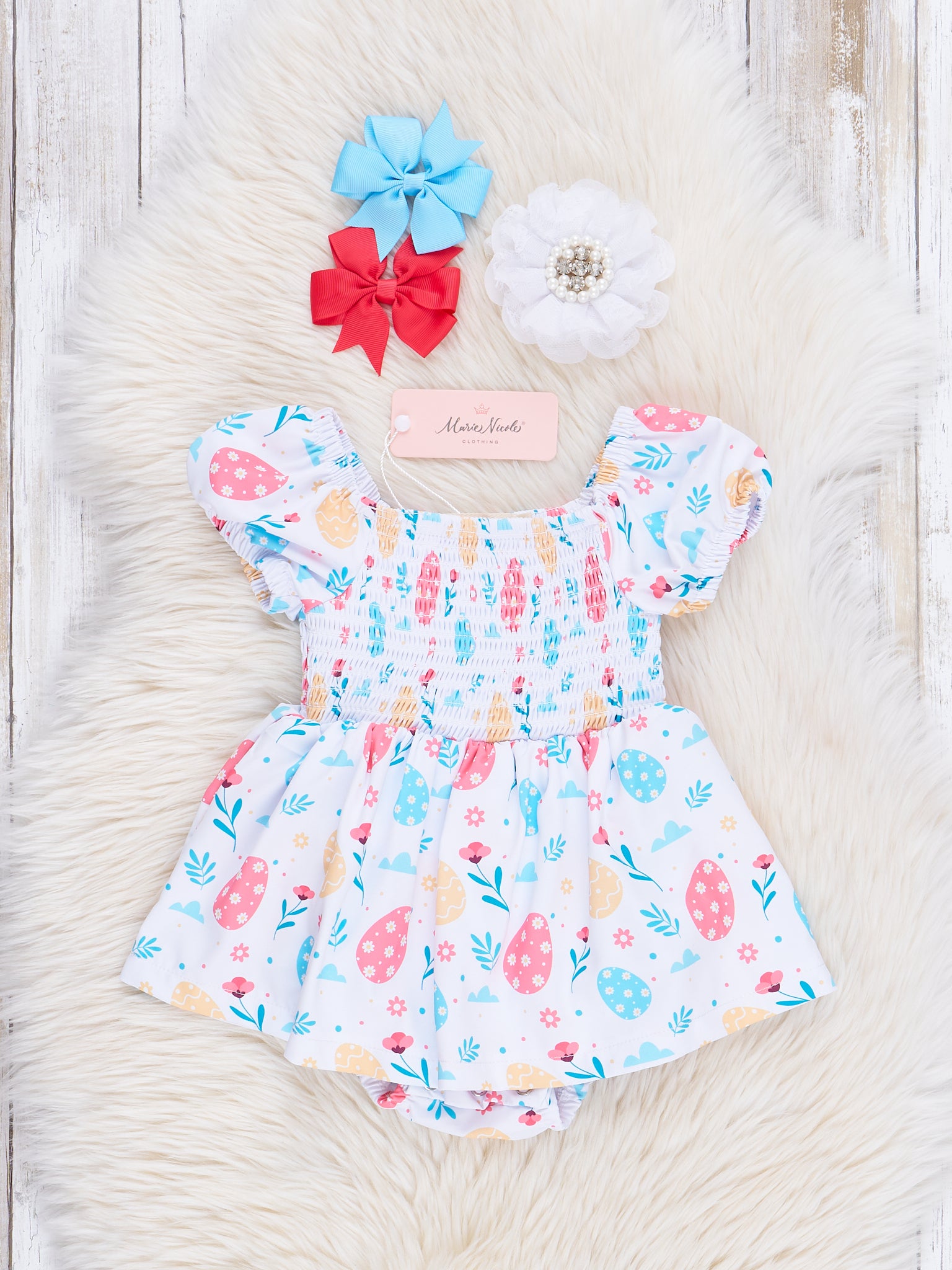 Smocked Easter Eggs Bubble Romper - Marie Nicole Clothing