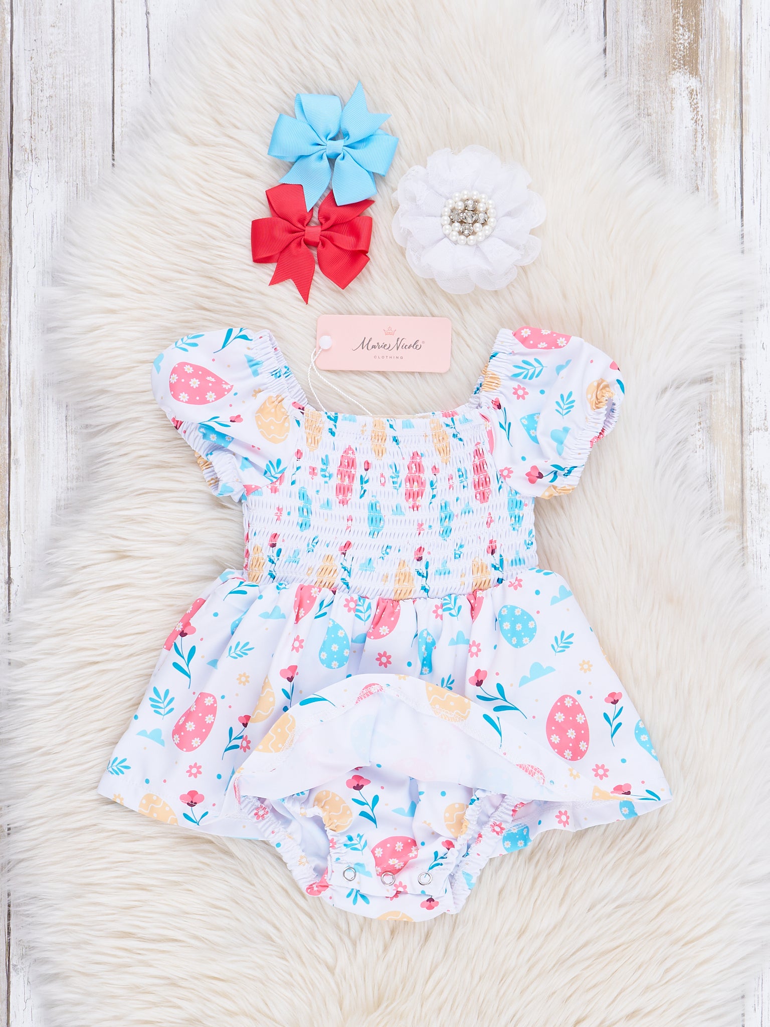 Smocked Easter Eggs Bubble Romper - Marie Nicole Clothing