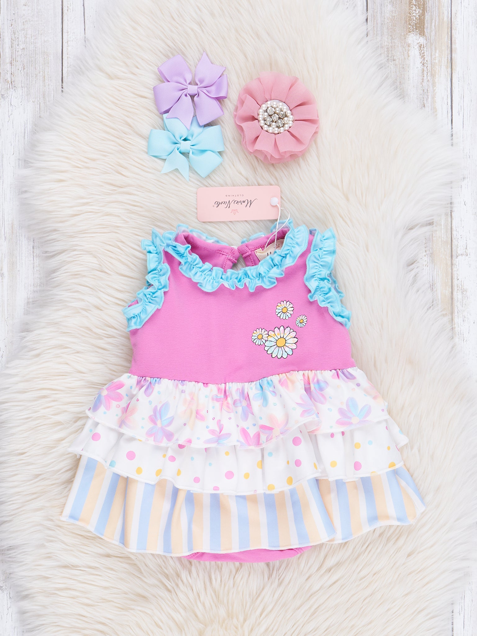 Fuchsia Daisies Ruffle Bubble Romper - Marie Nicole Clothing