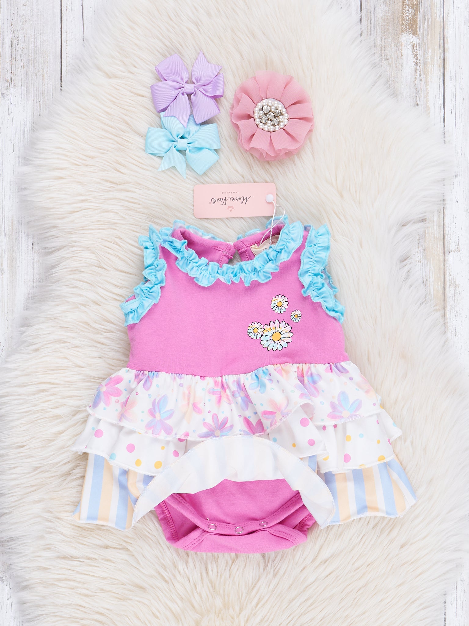 Fuchsia Daisies Ruffle Bubble Romper - Marie Nicole Clothing