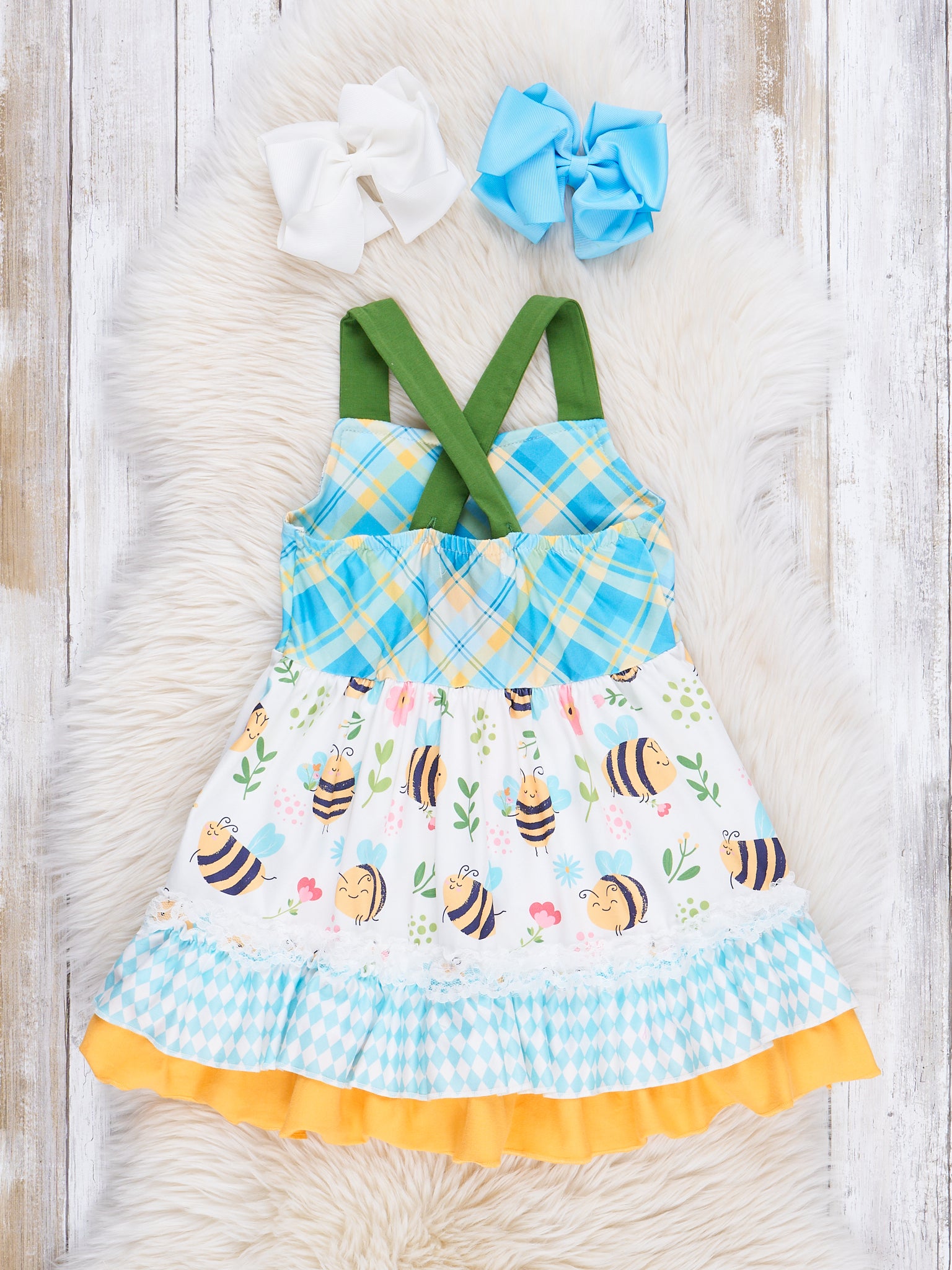 Yellow & Green Busiest Bees Ruffle Dress - Marie Nicole Clothing