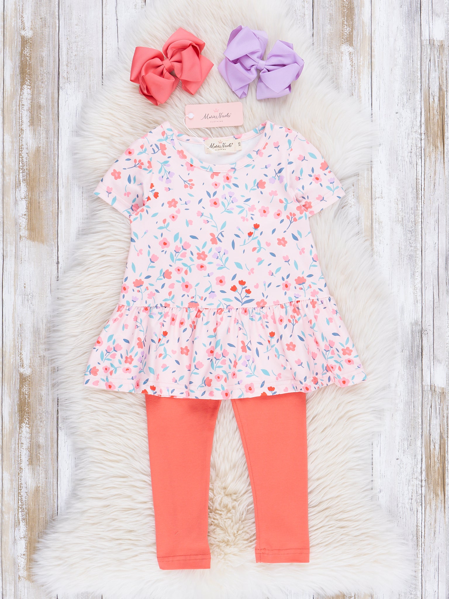 Coral Soft Florals Peplum Outfit - Marie Nicole Clothing