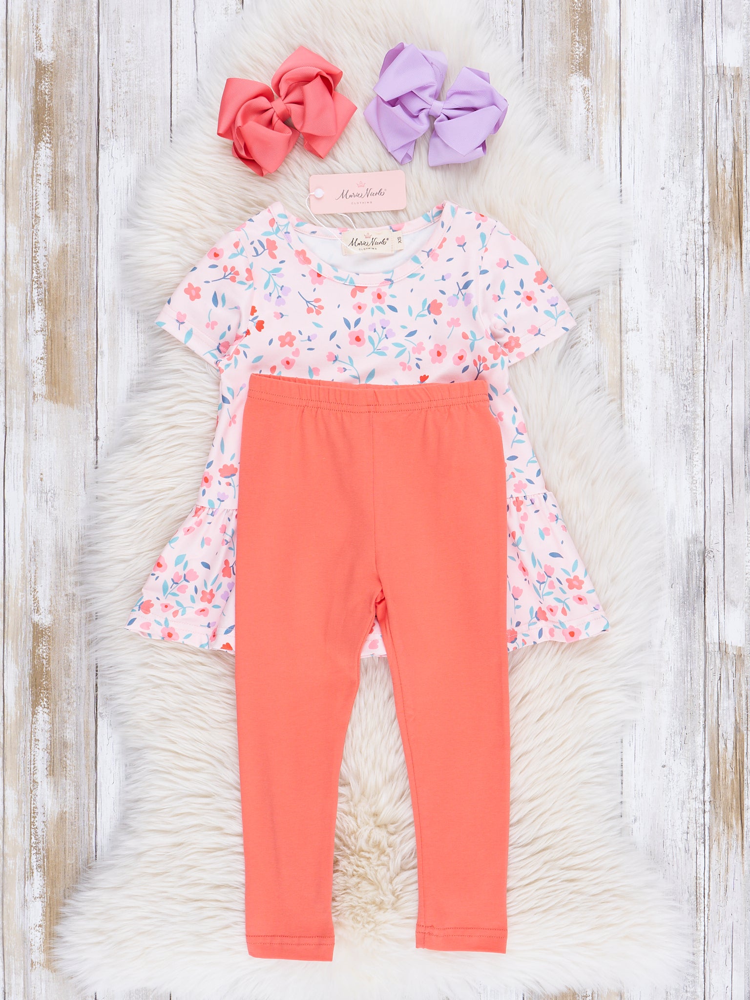Coral Soft Florals Peplum Outfit - Marie Nicole Clothing