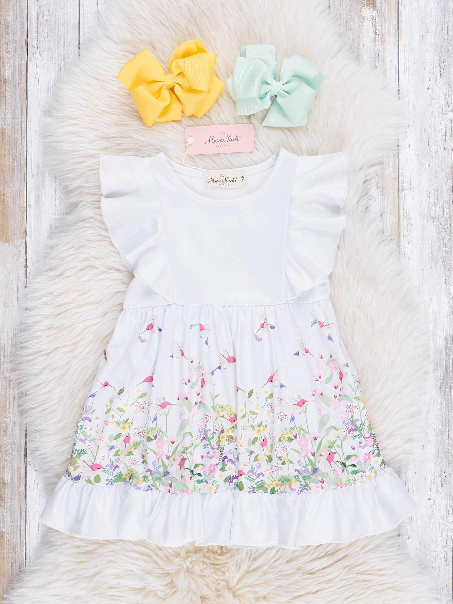 Blue & White Blooms Ruffle Dress - Marie Nicole Clothing