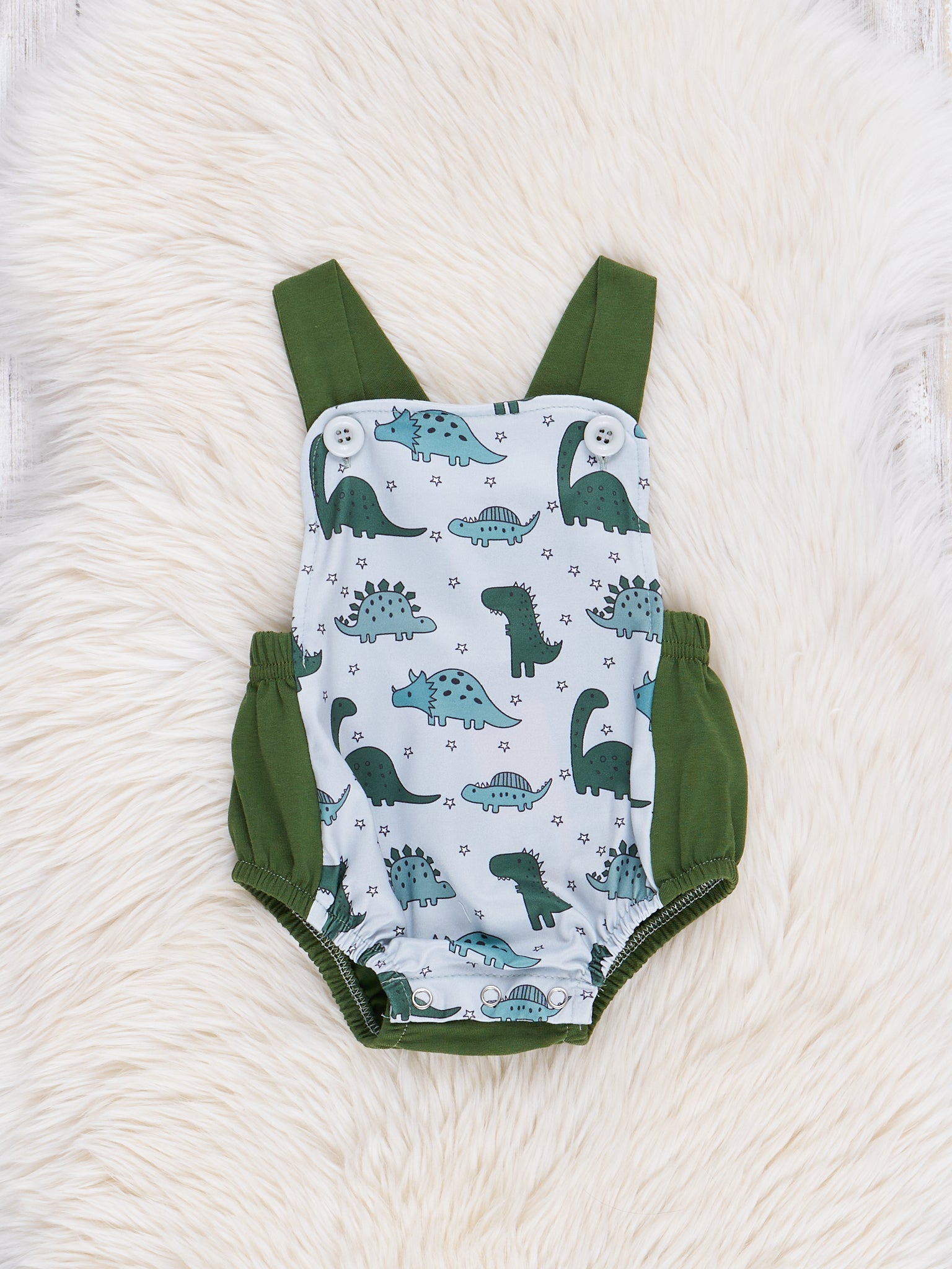 Green Dinosaur Land Bubble Romper - Marie Nicole Clothing