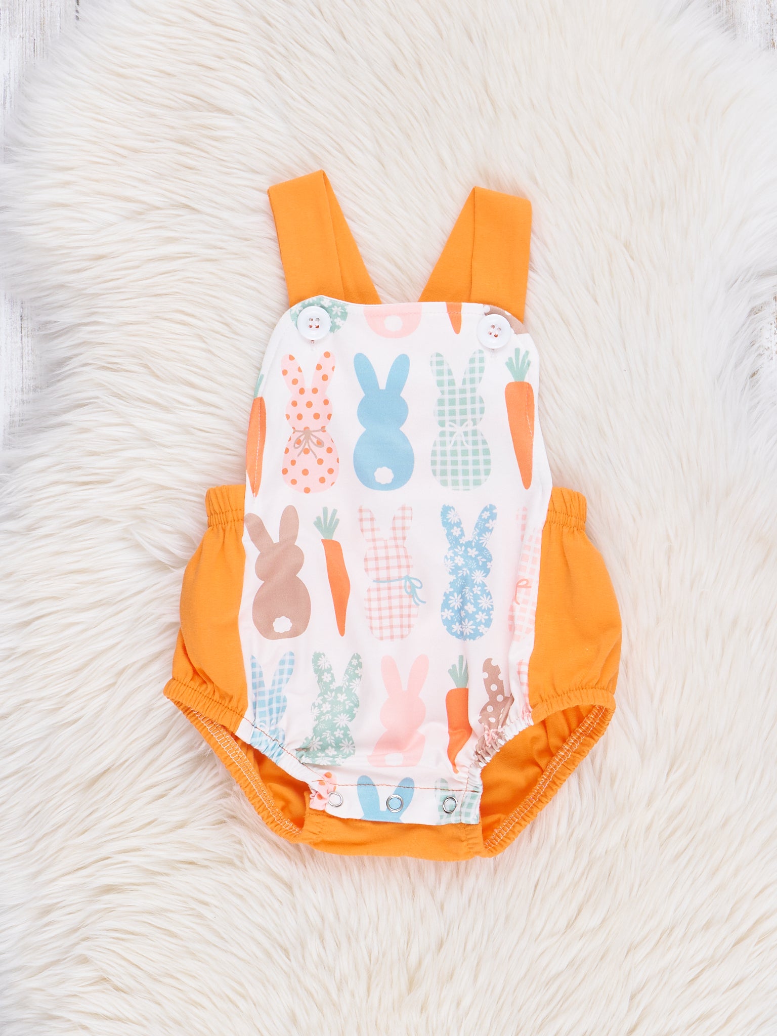 Orange Bunny Party Bubble Romper - Marie Nicole Clothing