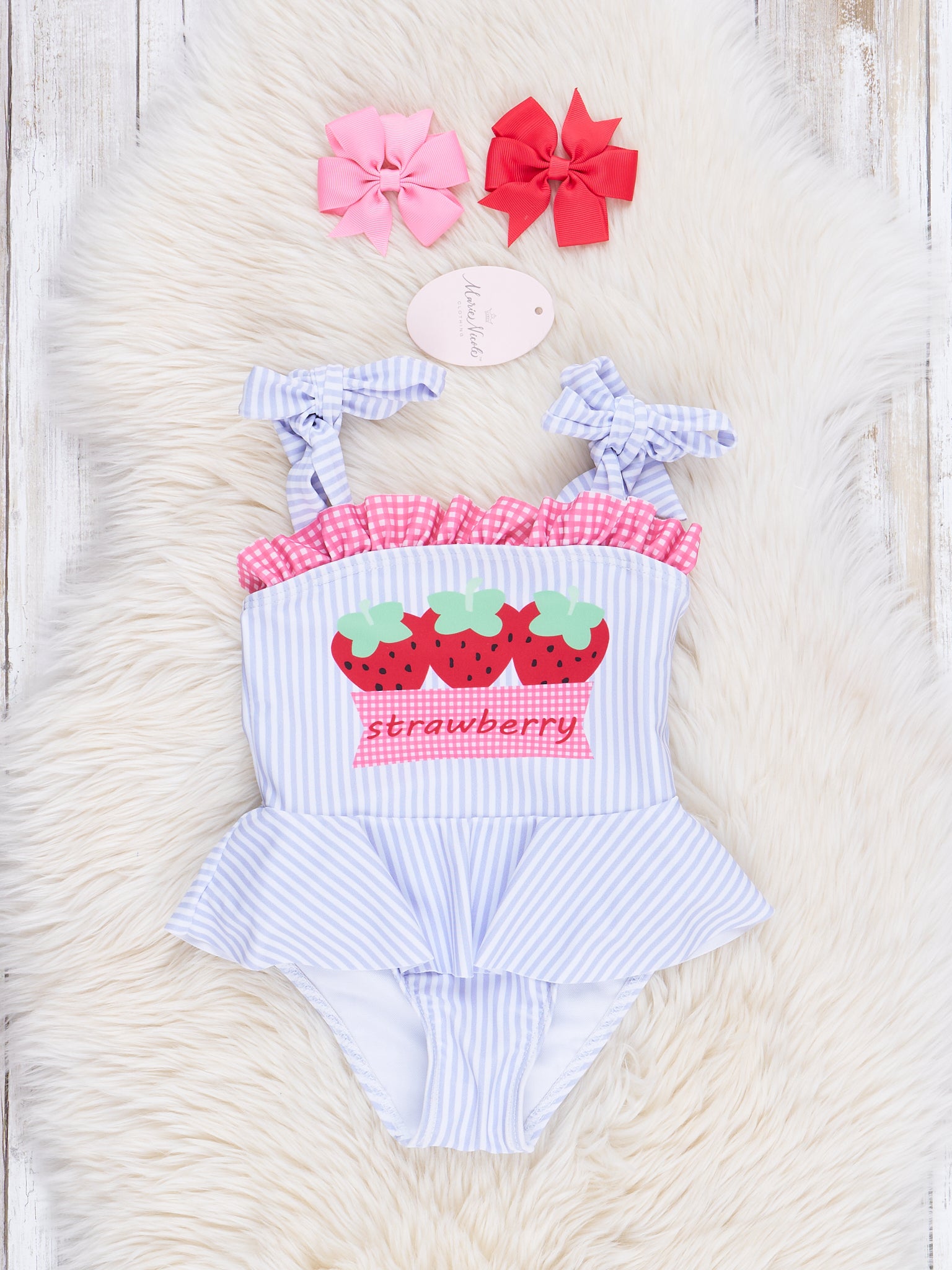 Strawberry Stripes Ruffle Swimsuit - Marie Nicole Clothing