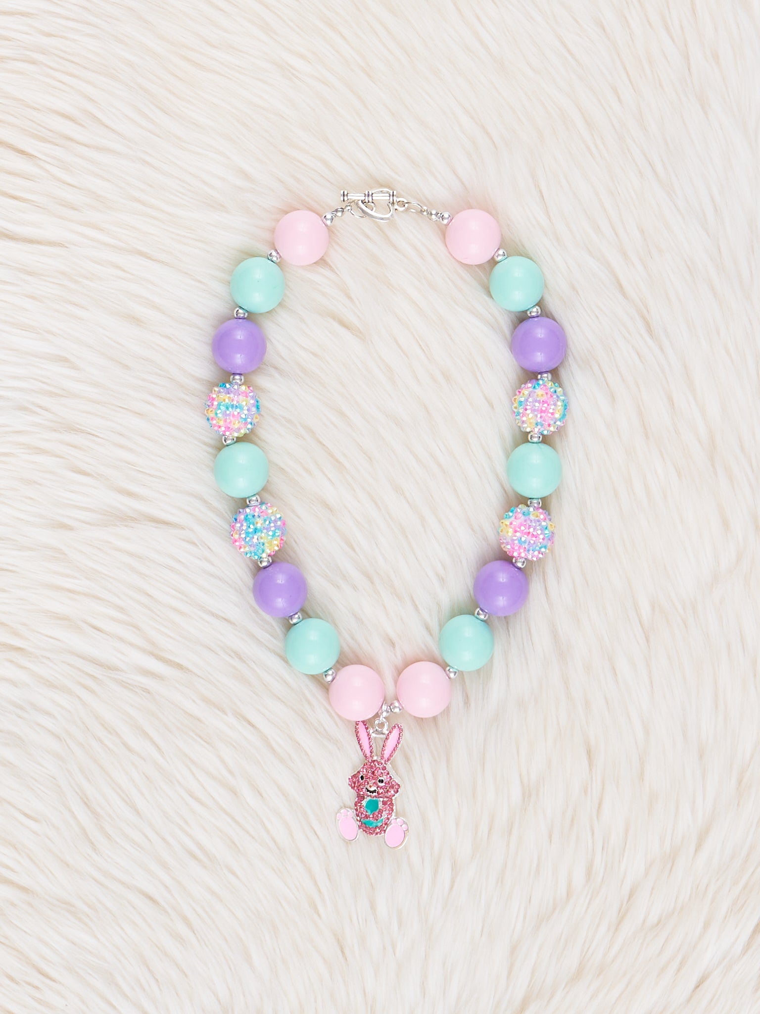 Mint & Purple Easter Charm Bubblegum Necklace - Marie Nicole Clothing