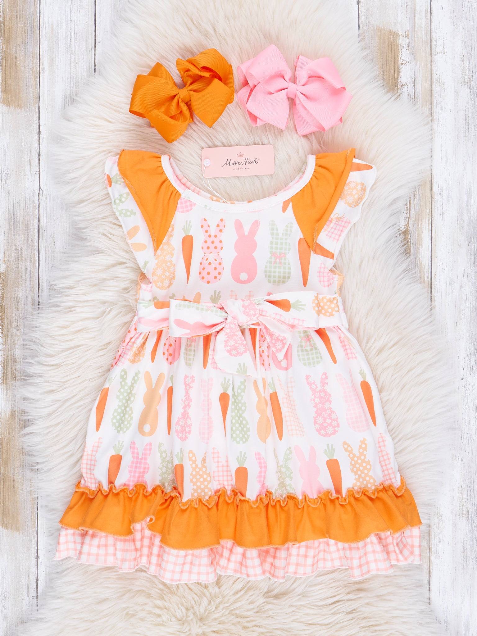 Orange Bunny Party Ruffle Dress - Marie Nicole Clothing