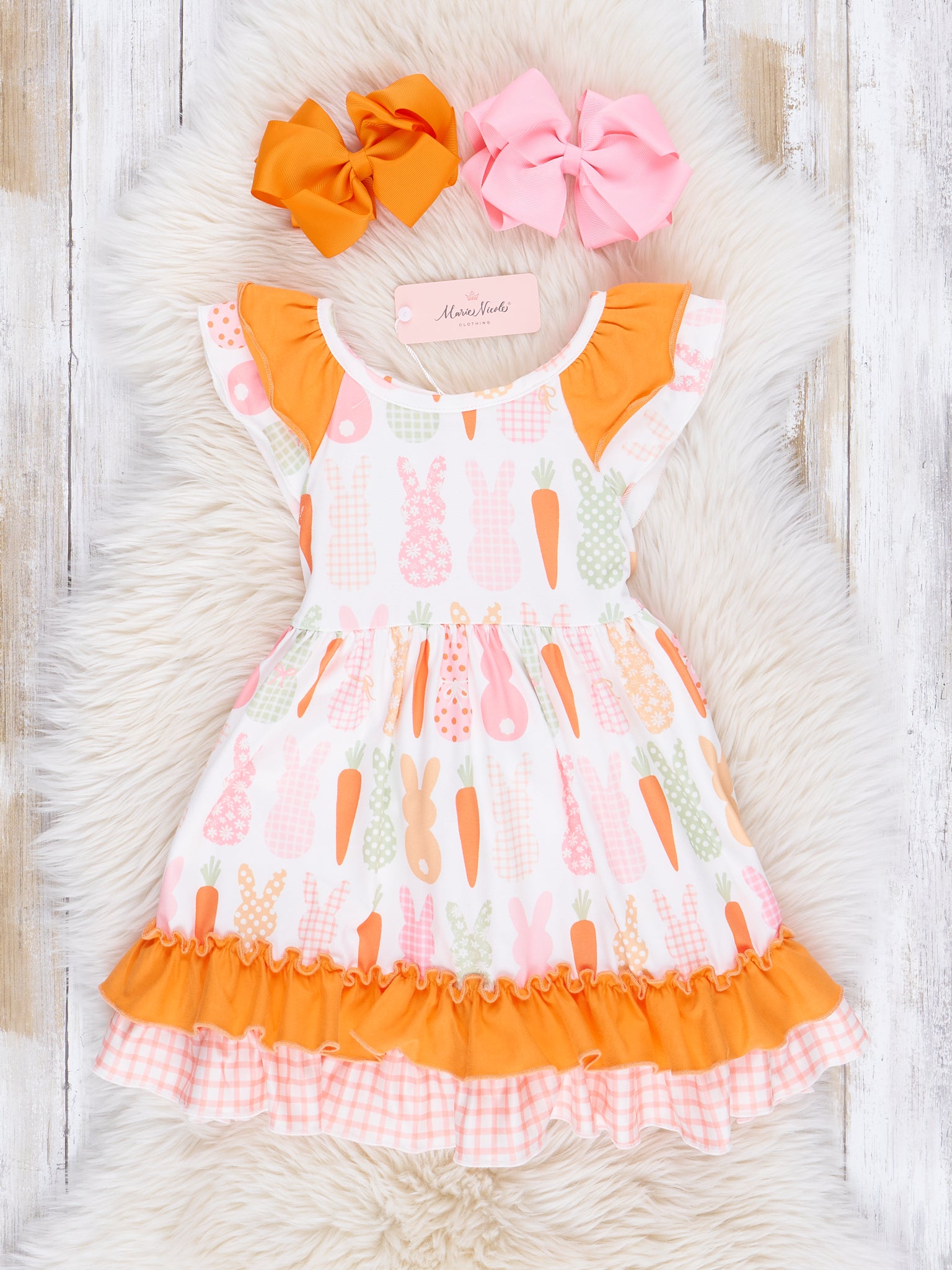 Orange Bunny Party Ruffle Dress - Marie Nicole Clothing