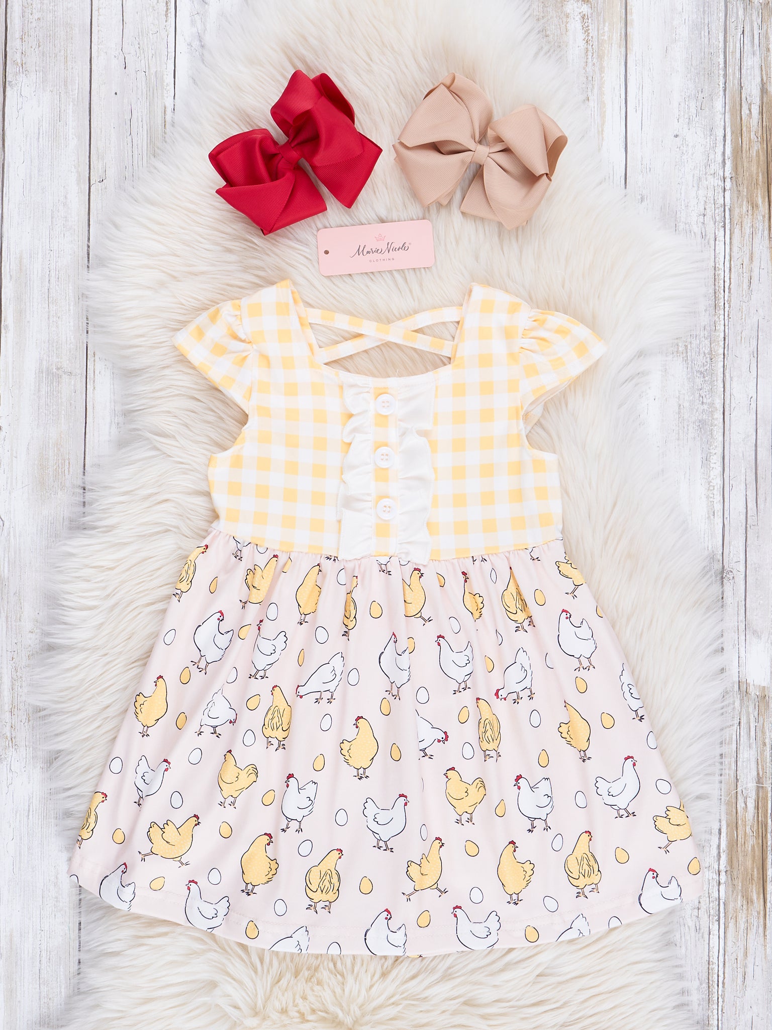 Yellow Gingham Chicken Dress - Marie Nicole Clothing