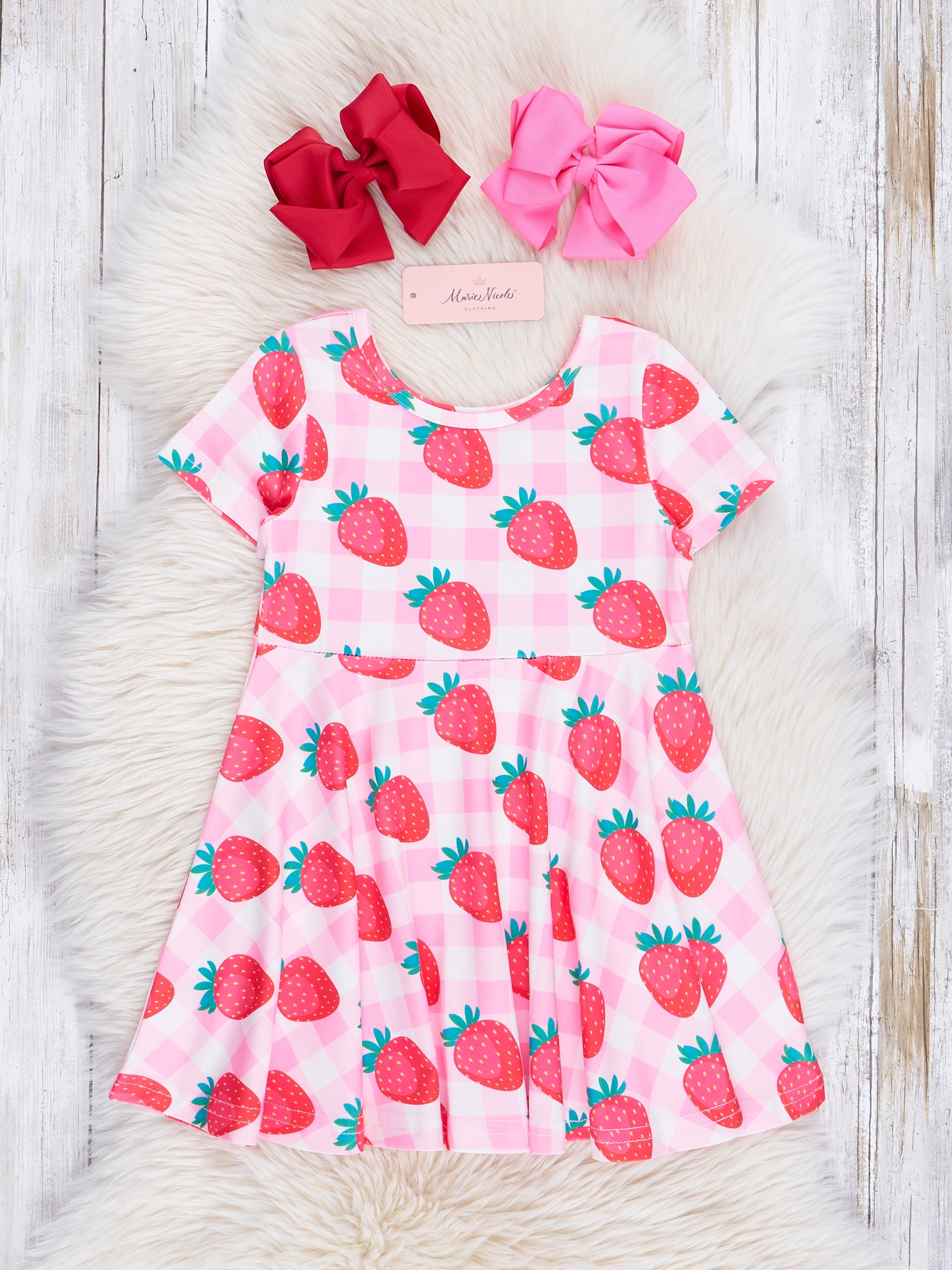 Strawberry Pink Plaid Swing Dress - Marie Nicole Clothing