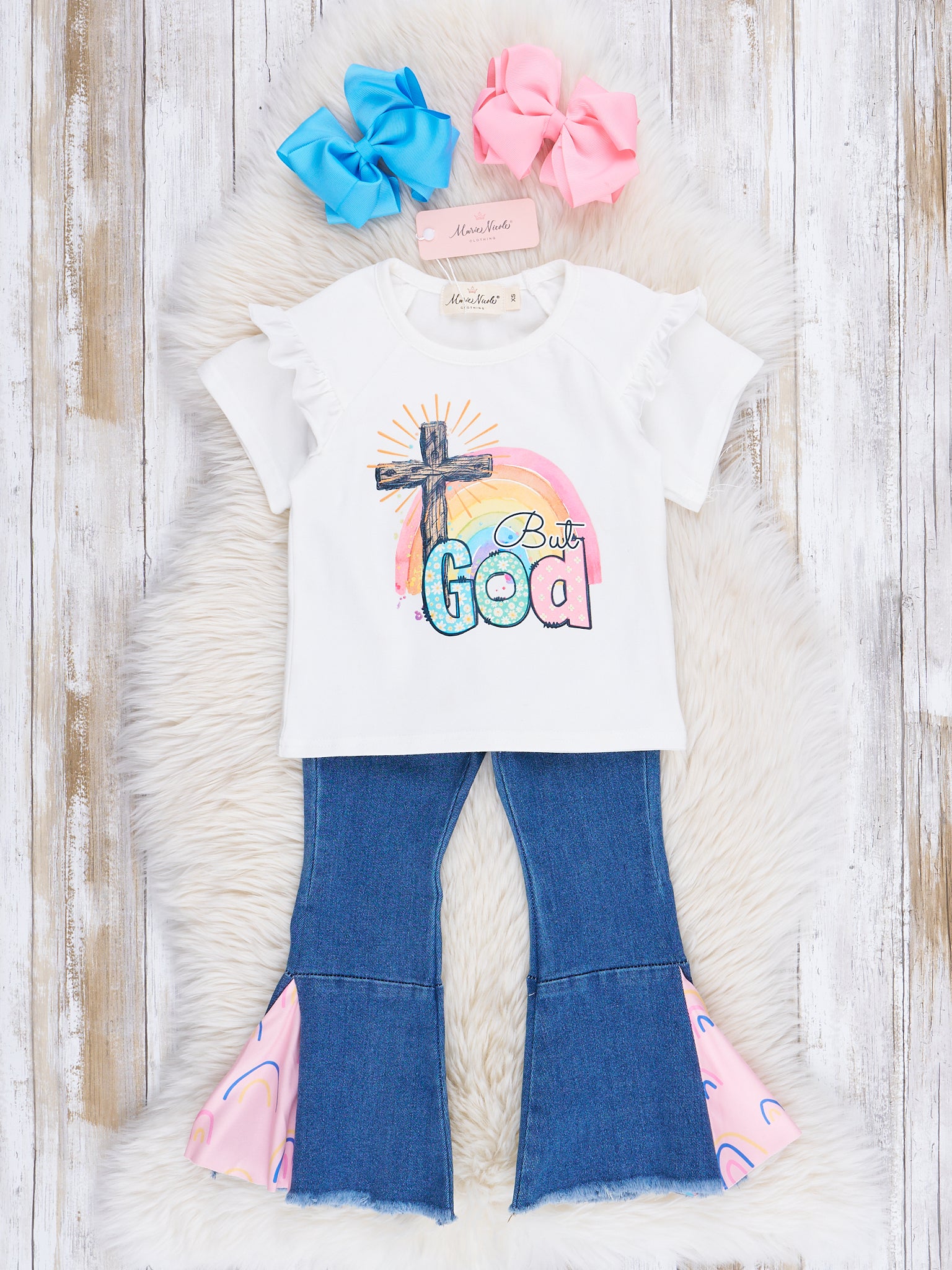 "But God" Denim Bell Bottom Outfit - Marie Nicole Clothing