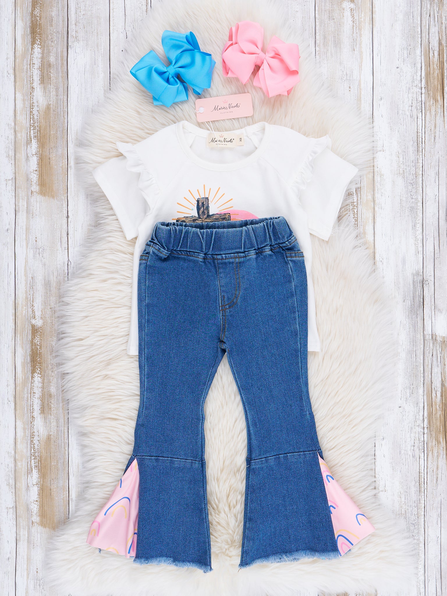 "But God" Denim Bell Bottom Outfit - Marie Nicole Clothing