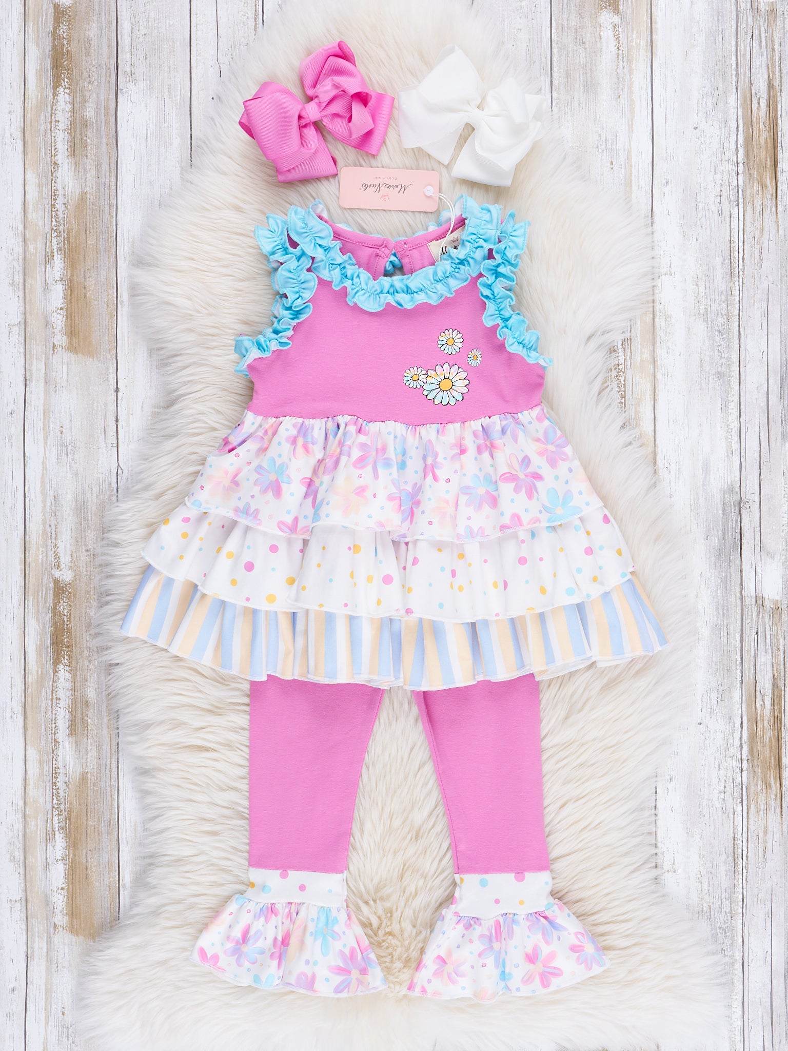 Fuchsia Daisies Ruffle Outfit - Marie Nicole Clothing