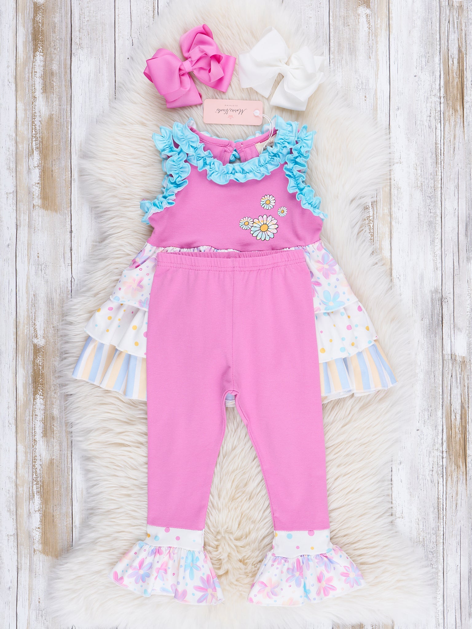 Fuchsia Daisies Ruffle Outfit - Marie Nicole Clothing