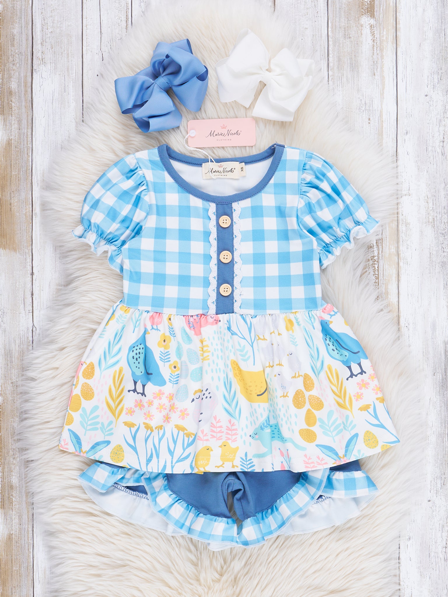 Blue Gingham Garden Ruffle Outfit - Marie Nicole Clothing