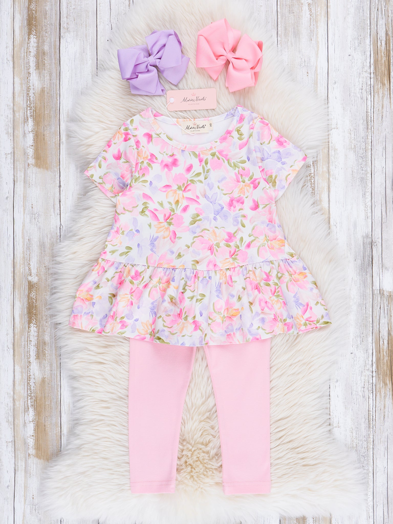 Pink Soft Florals Peplum Outfit - Marie Nicole Clothing