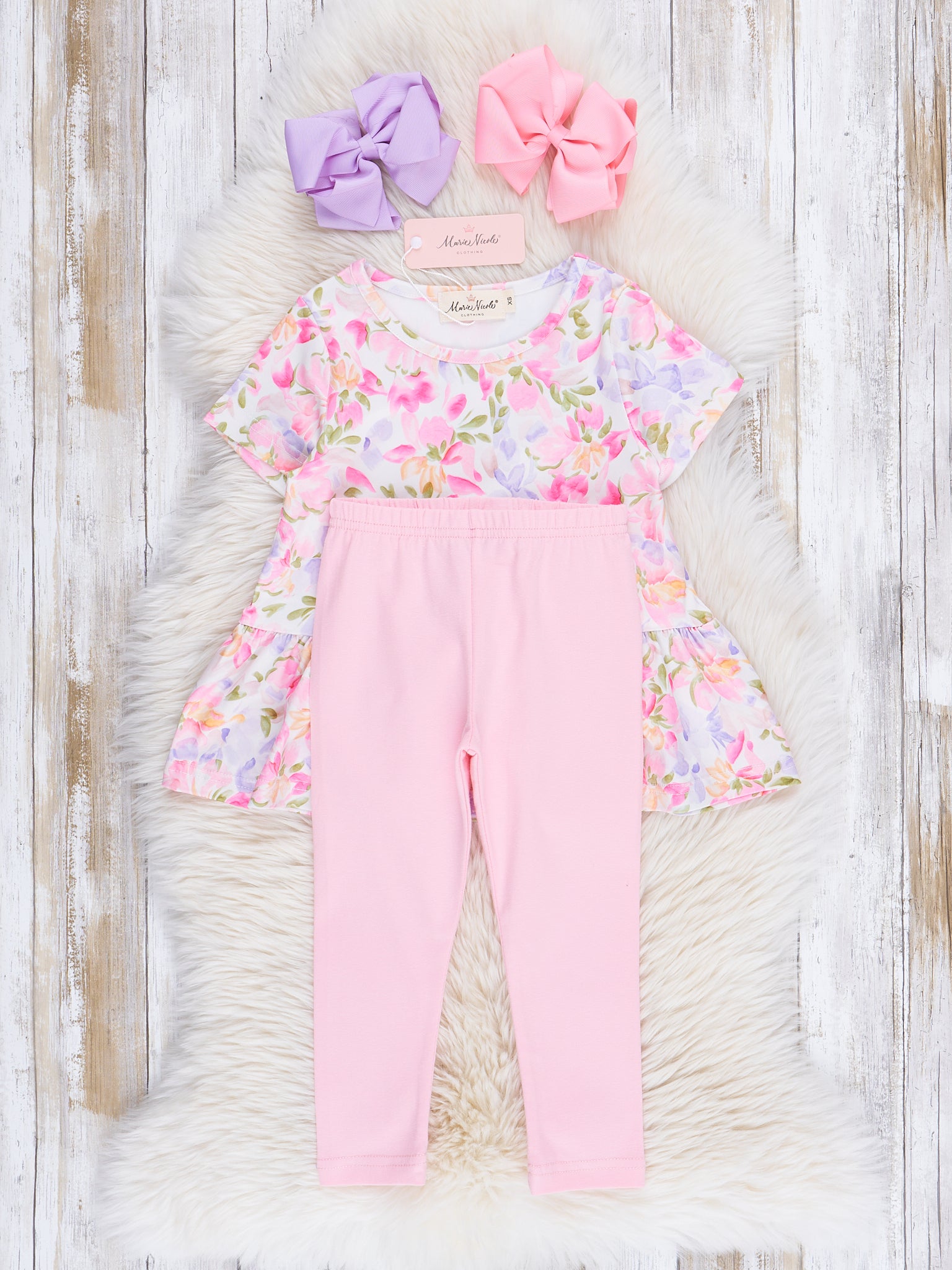Pink Soft Florals Peplum Outfit - Marie Nicole Clothing