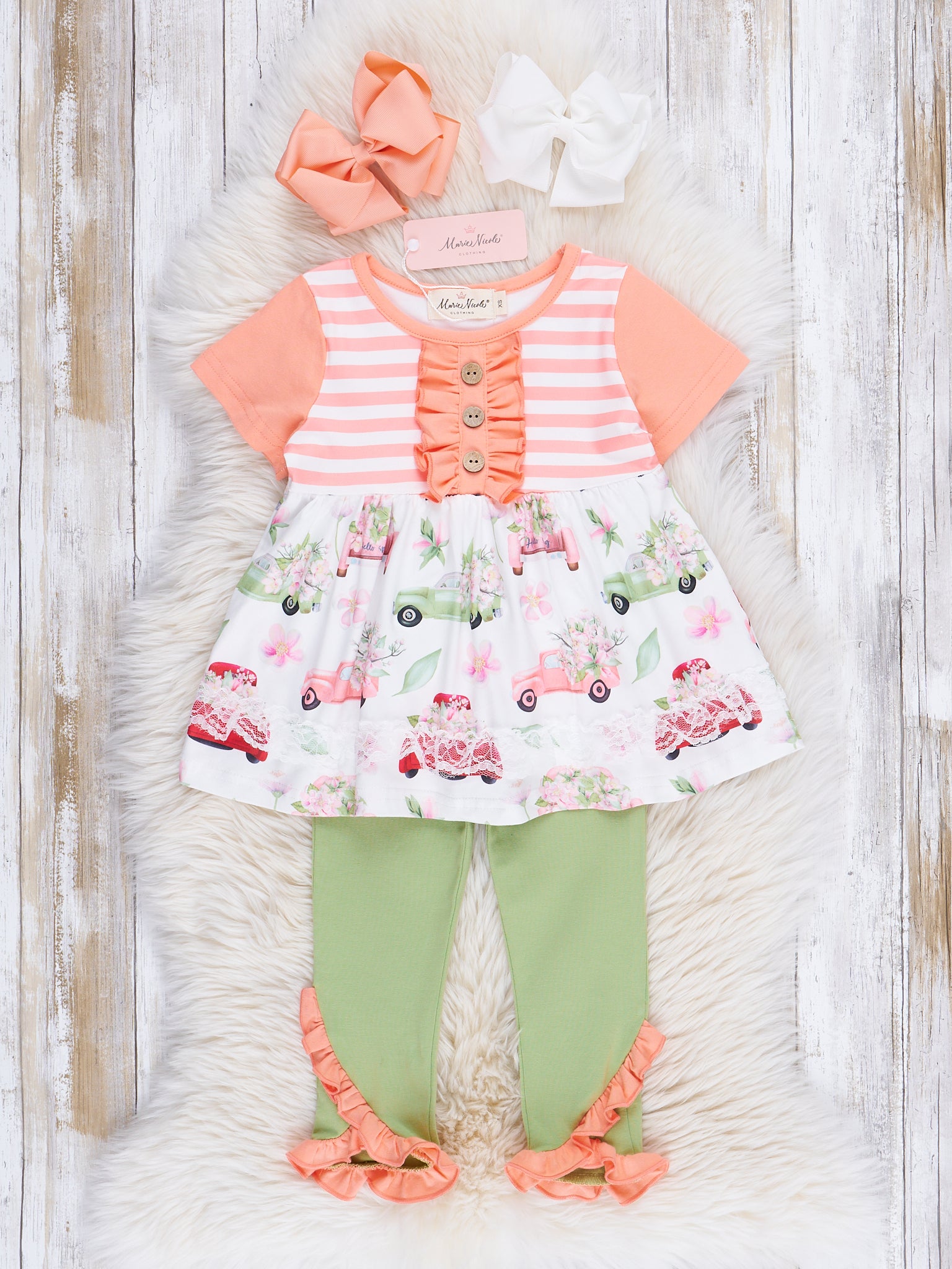 Orange & Green Plaid Truck Ruffle Outfit - Marie Nicole Clothing