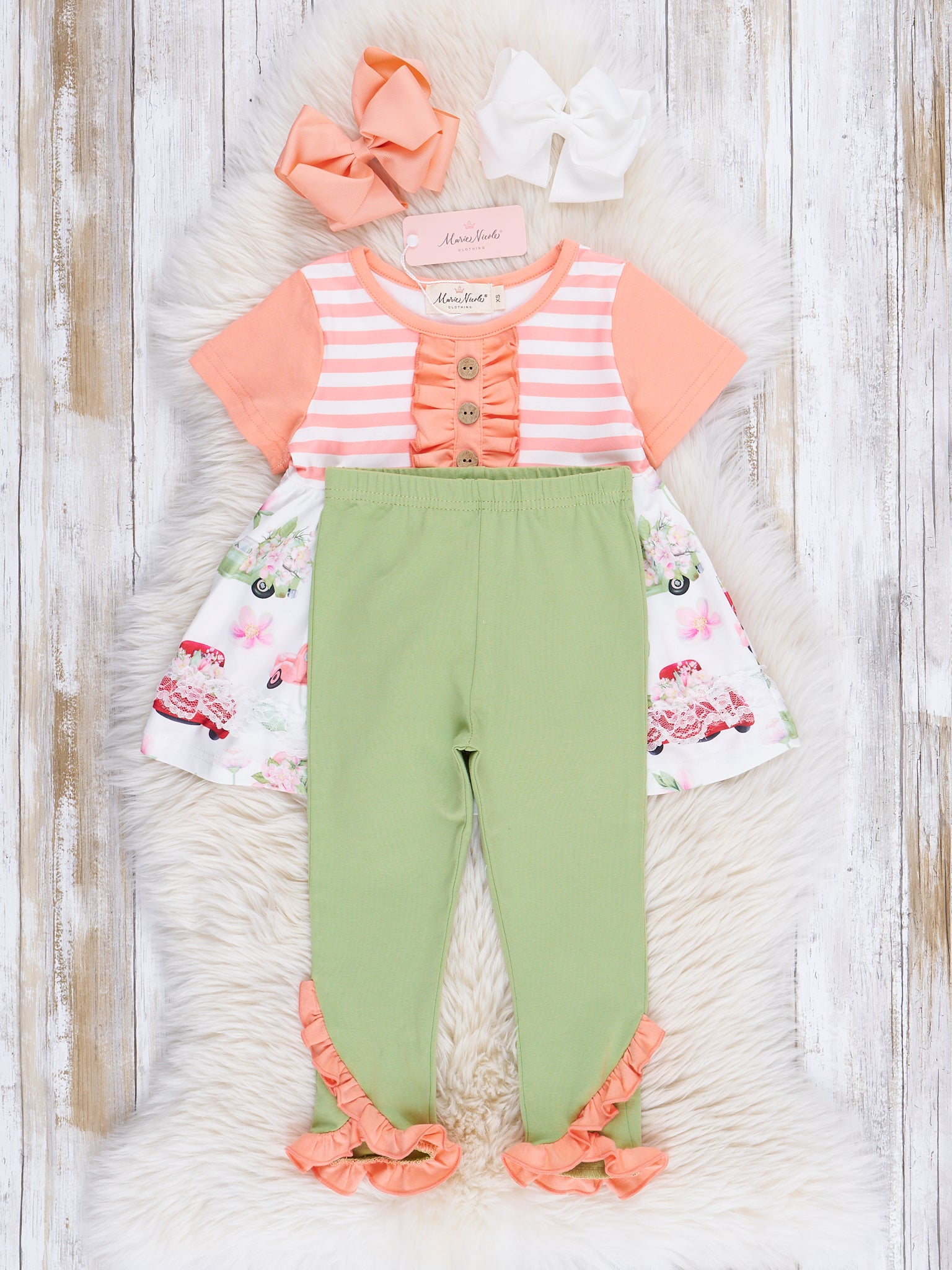 Orange & Green Plaid Truck Ruffle Outfit - Marie Nicole Clothing