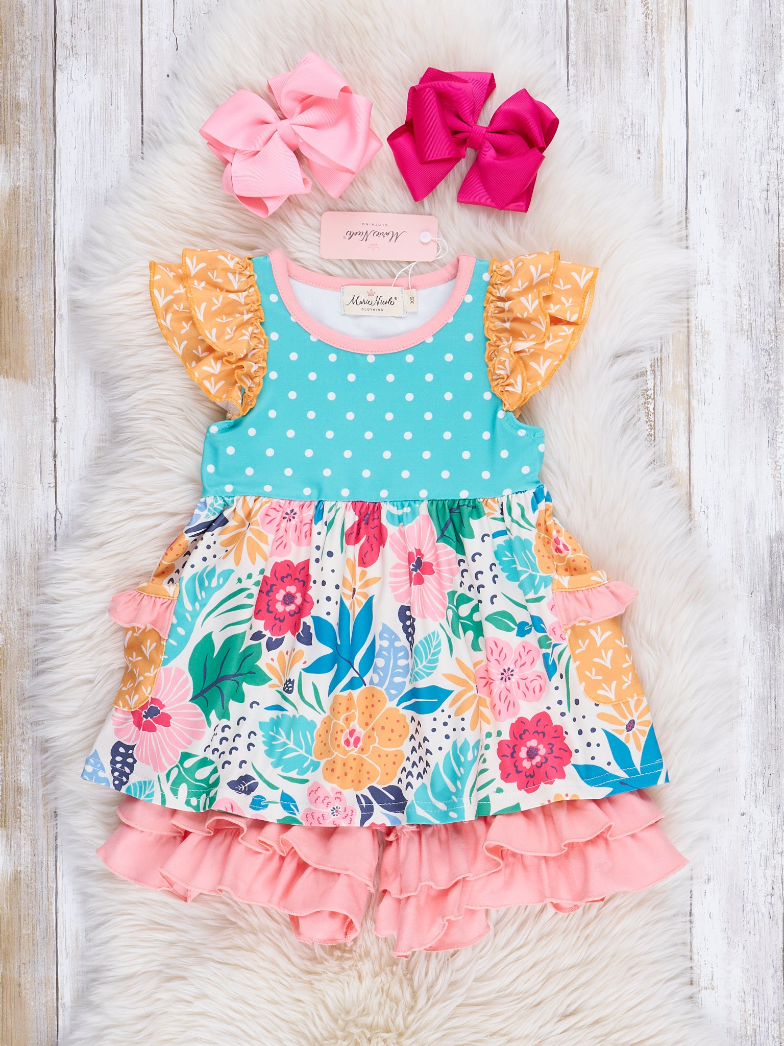 Wildflowers & Teal Dots Ruffle Shorts Outfit - Marie Nicole Clothing