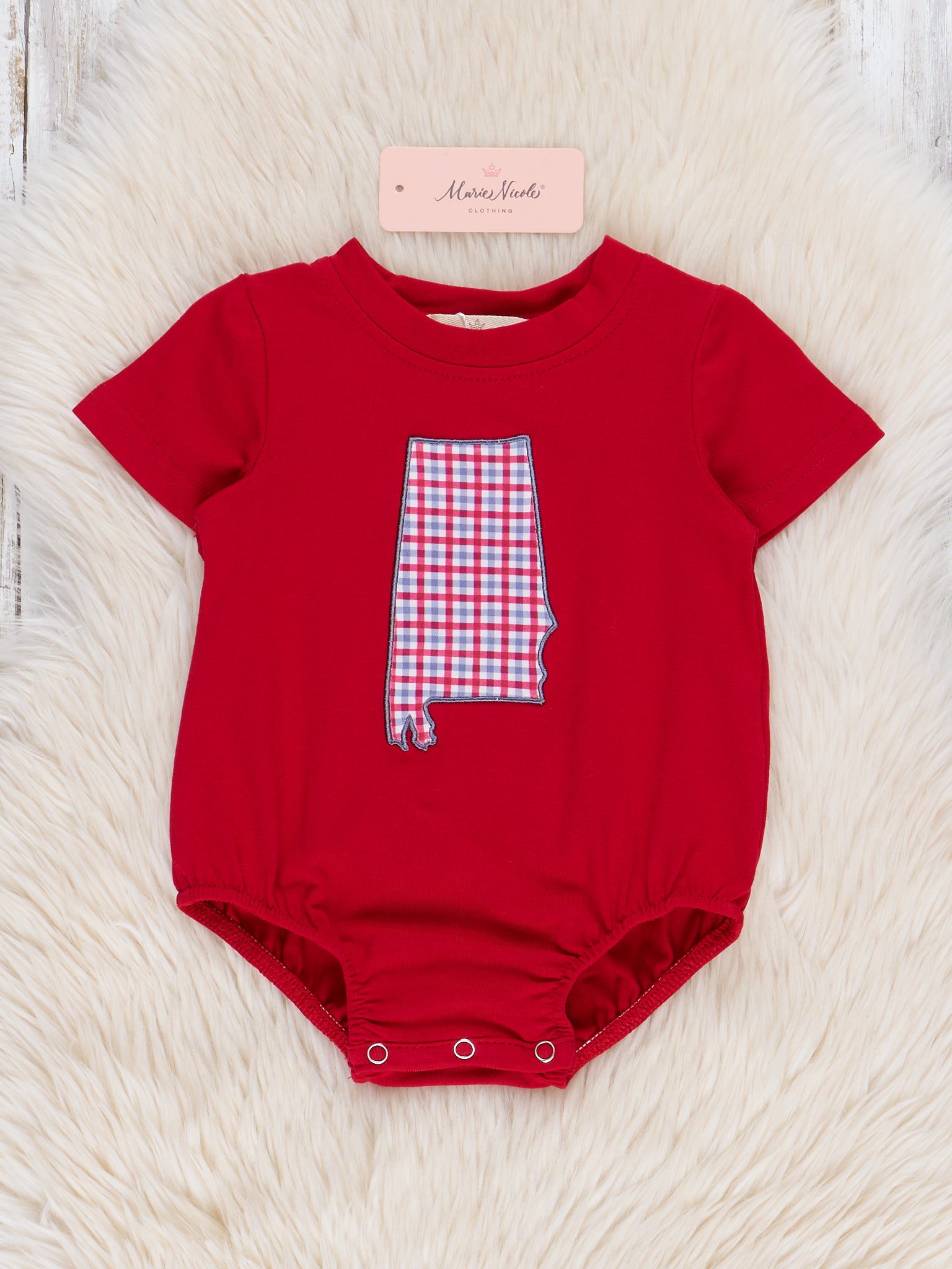 Alabama Embroidered Gingham Bubble Romper - Marie Nicole Clothing