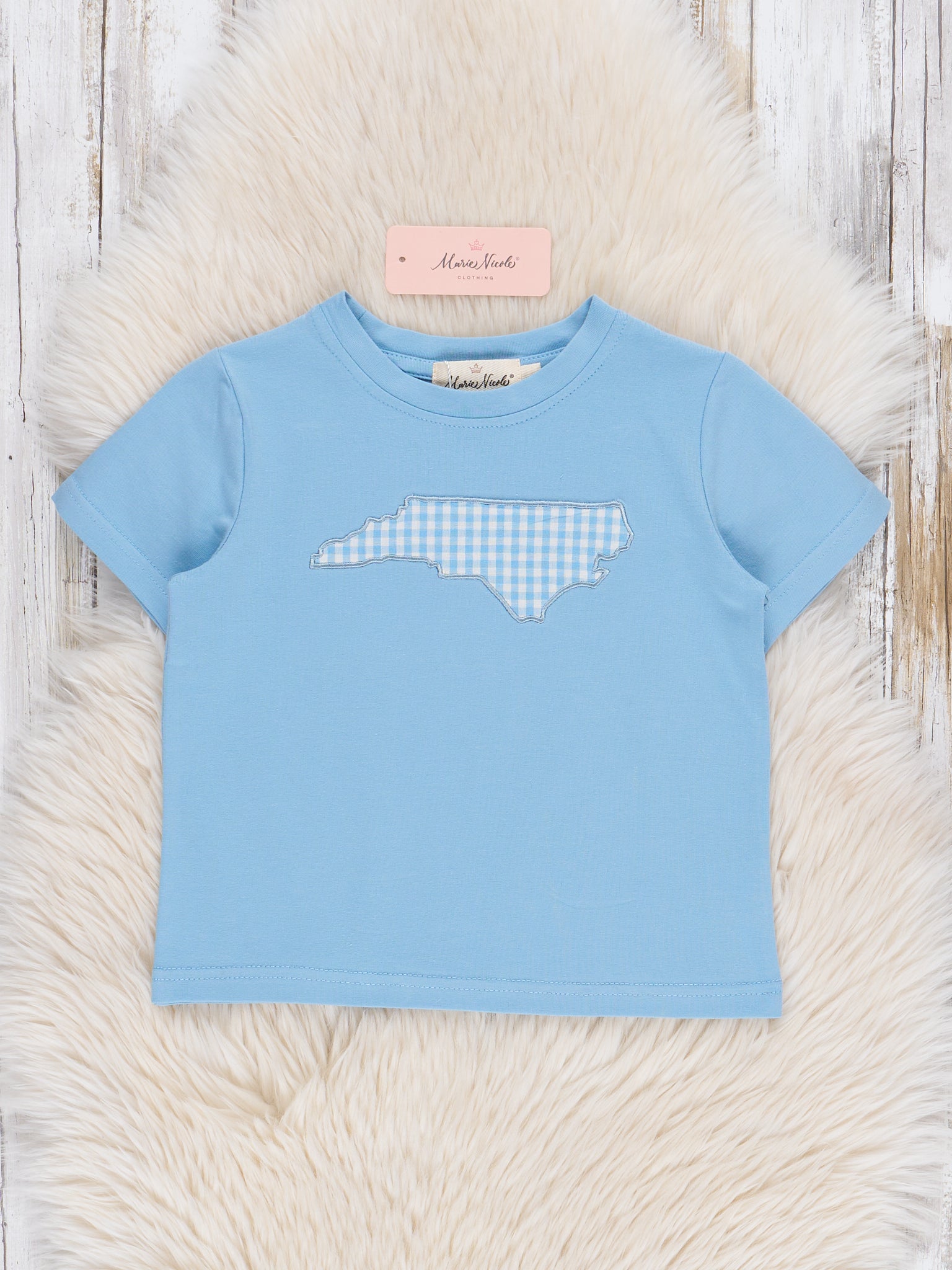 North Carolina Embroidered Gingham Shirt - Marie Nicole Clothing