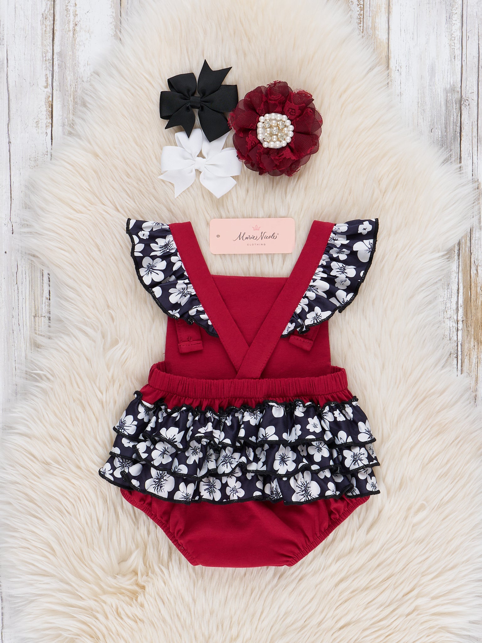 Arkansas Embroidered Floral Ruffle Bubble Romper - Marie Nicole Clothing