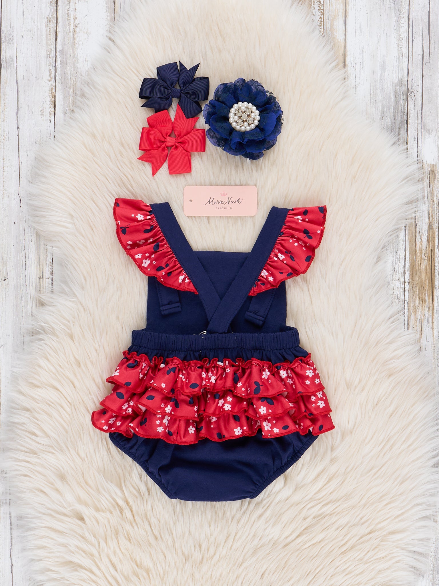 Mississippi Embroidered Floral Ruffle Bubble Romper - Marie Nicole Clothing