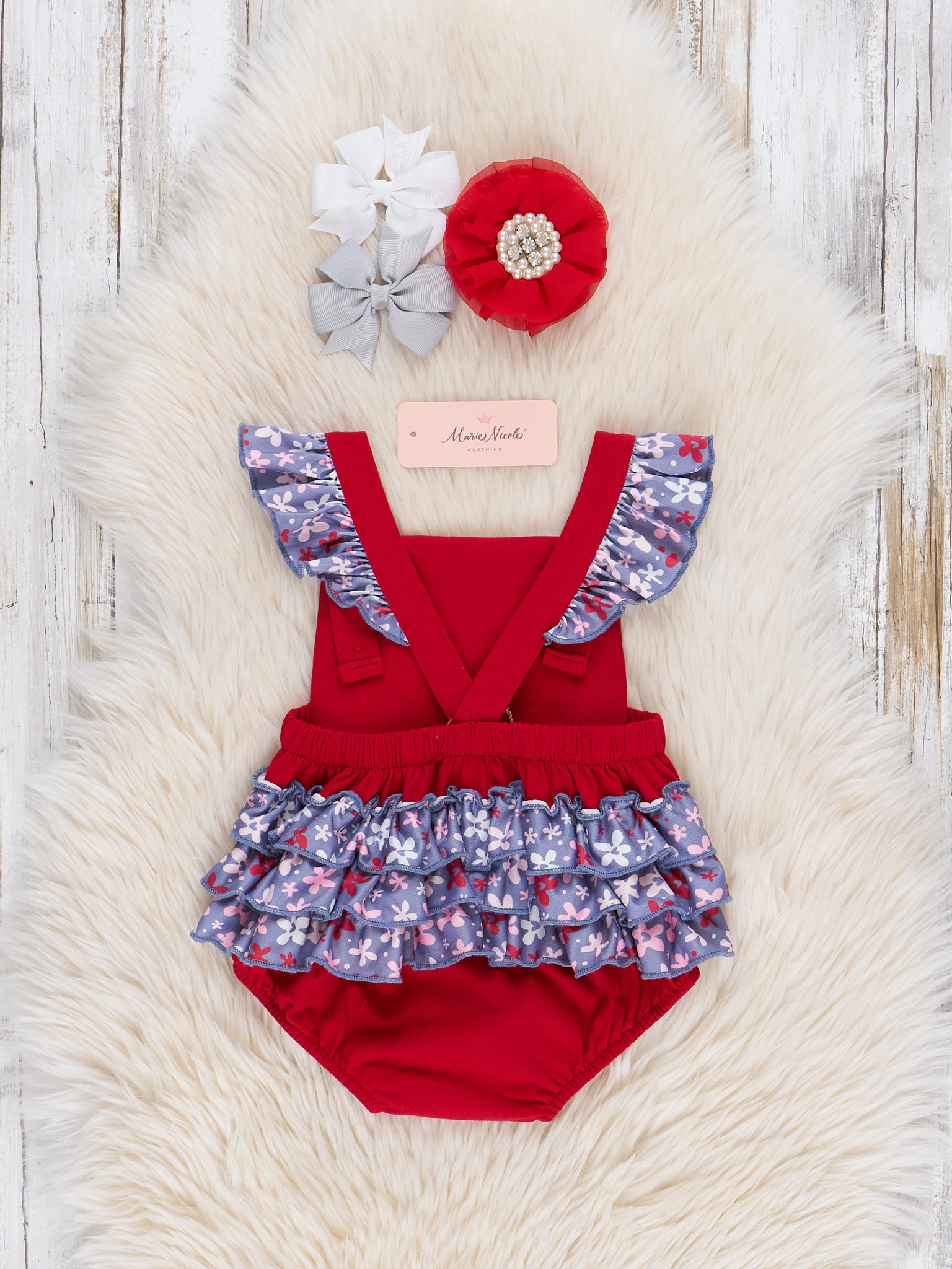 Alabama Embroidered Floral Ruffle Bubble Romper - Marie Nicole Clothing