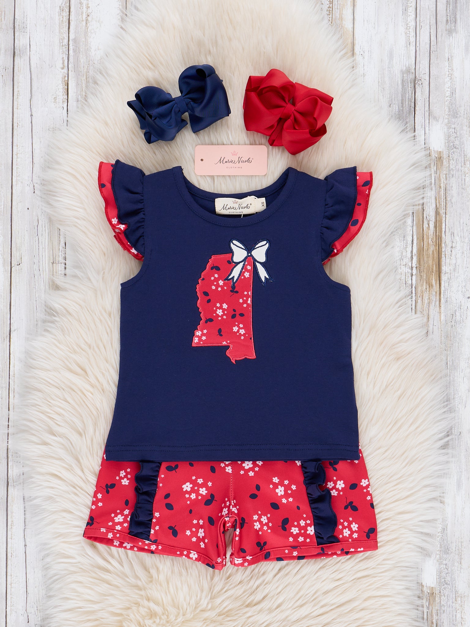 Mississippi Embroidered Floral Ruffle Outfit - Marie Nicole Clothing