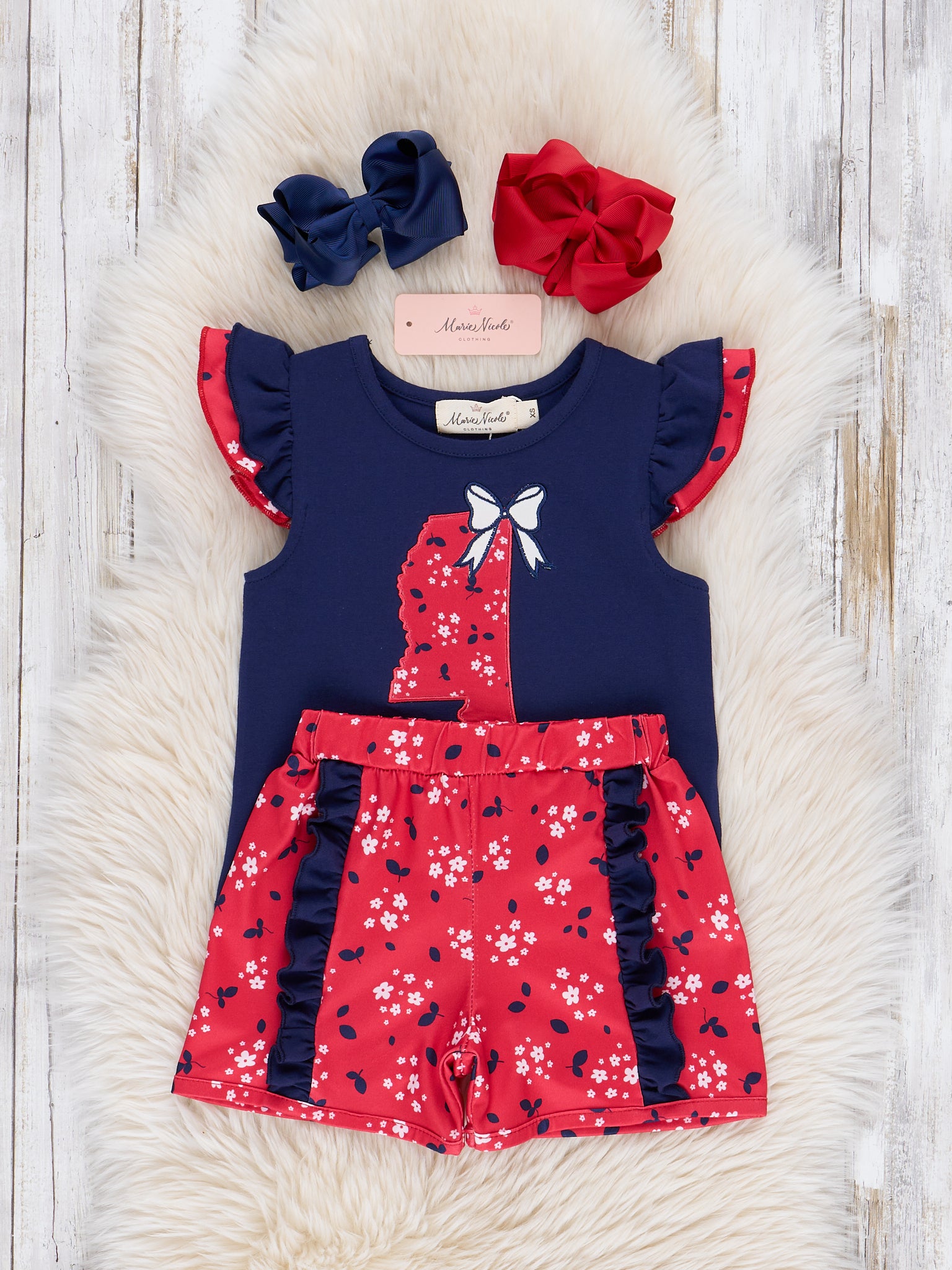 Mississippi Embroidered Floral Ruffle Outfit - Marie Nicole Clothing