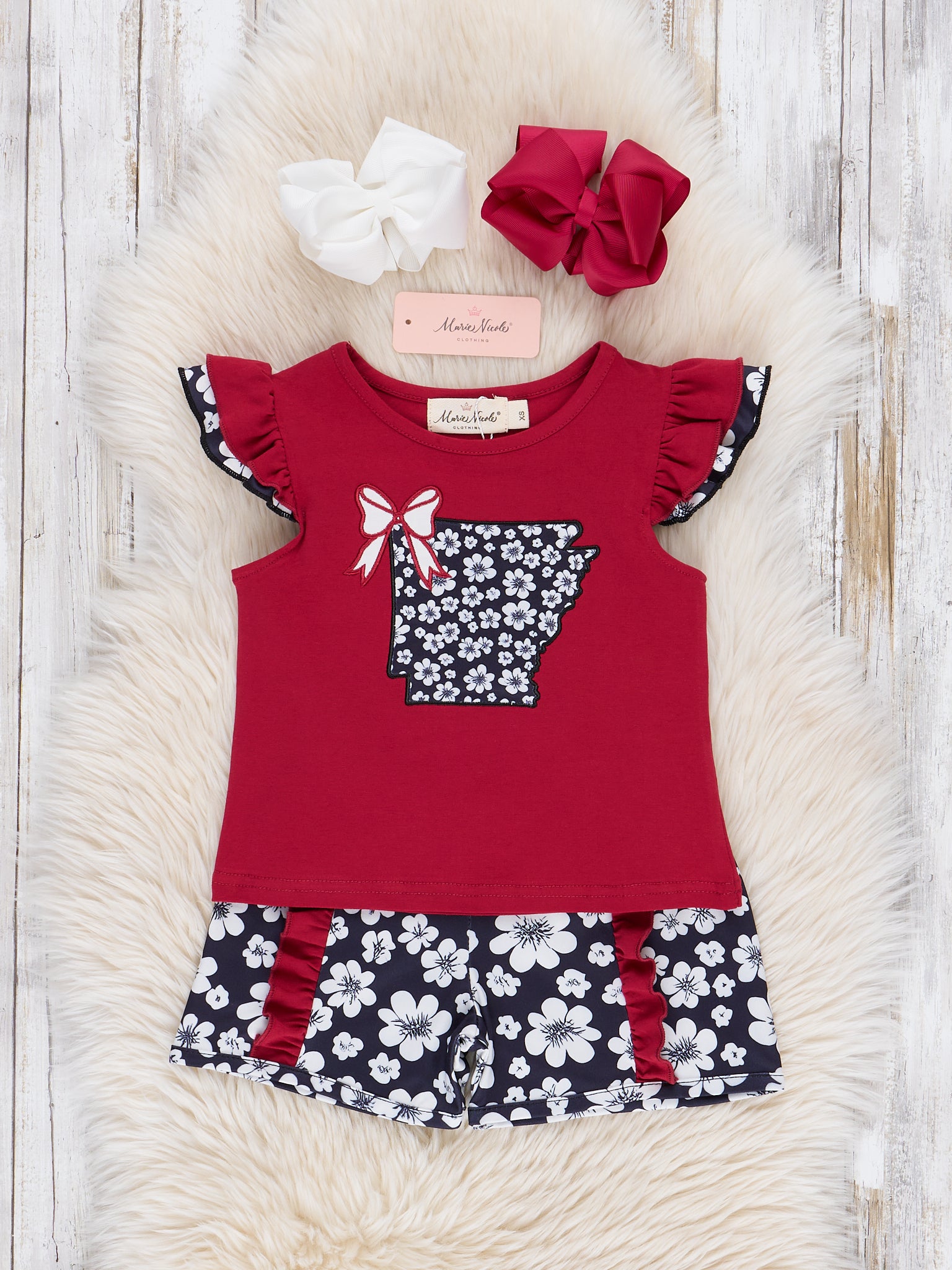 Arkansas Embroidered Floral Ruffle Outfit - Marie Nicole Clothing