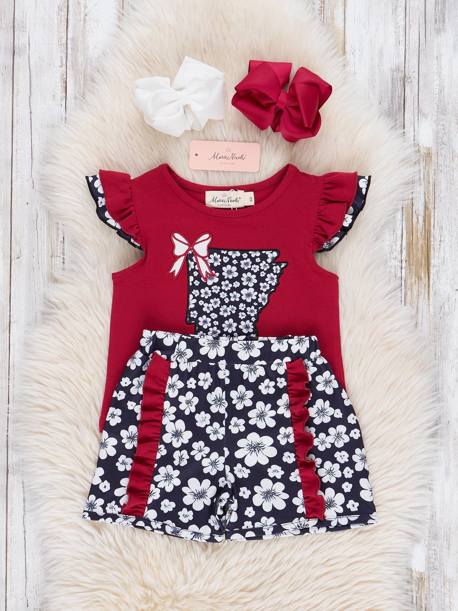 Arkansas Embroidered Floral Ruffle Outfit - Marie Nicole Clothing