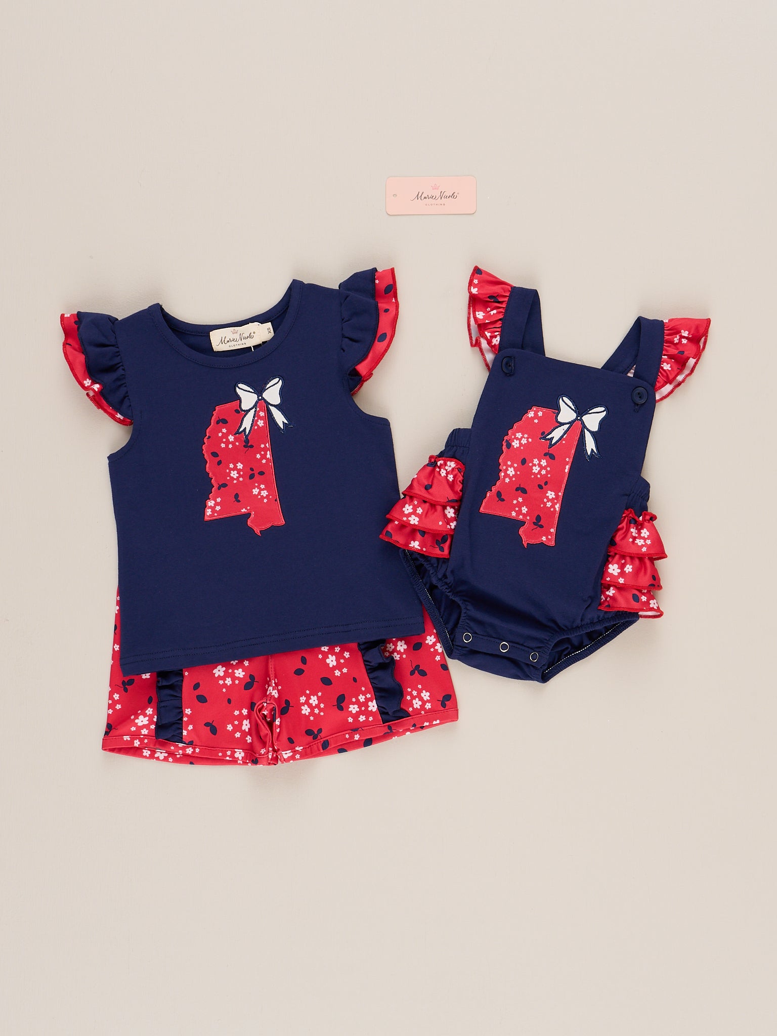 Mississippi Embroidered Floral Ruffle Bubble Romper - Marie Nicole Clothing