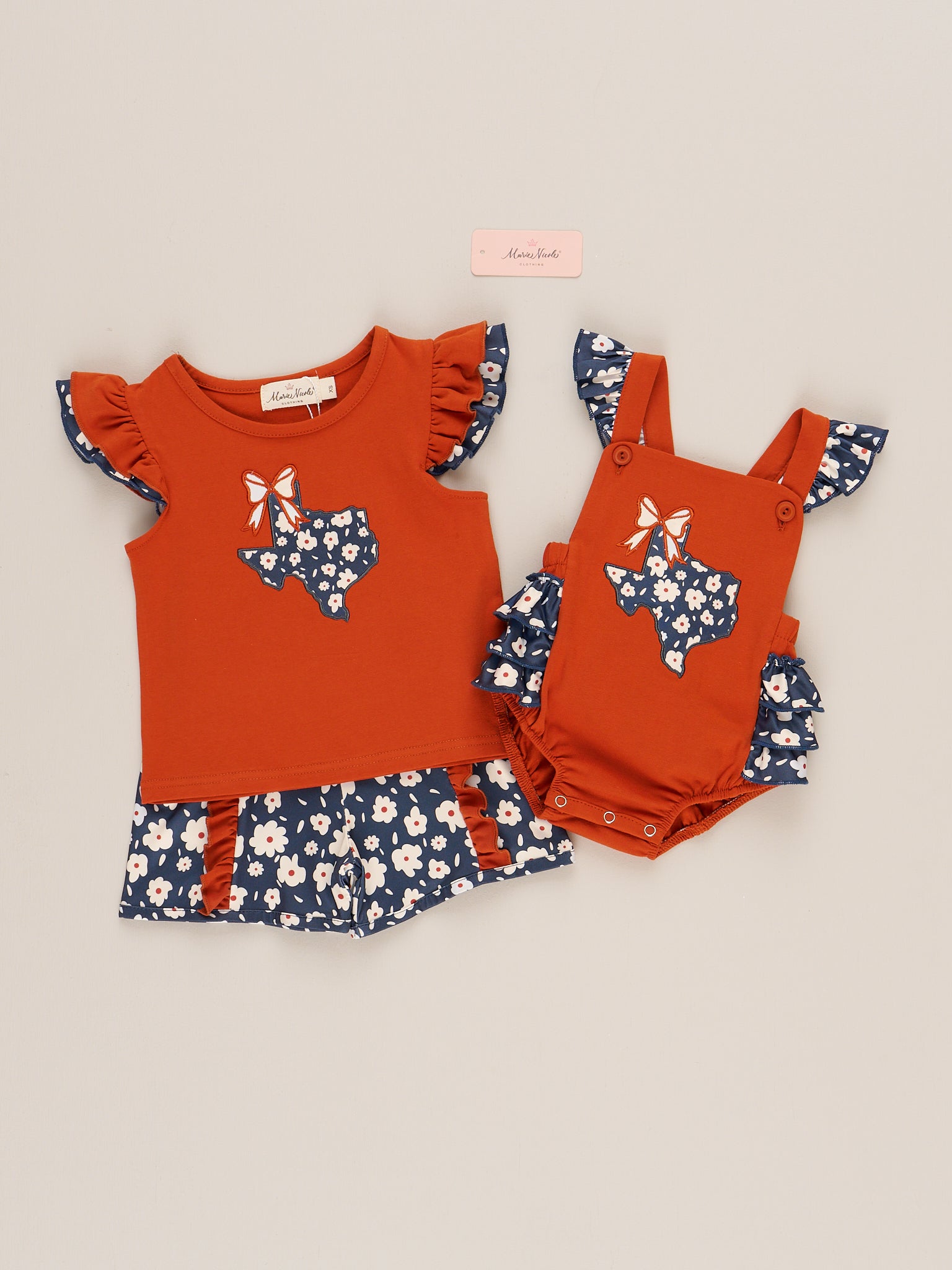 Texas Embroidered Floral Ruffle Bubble Romper - Marie Nicole Clothing
