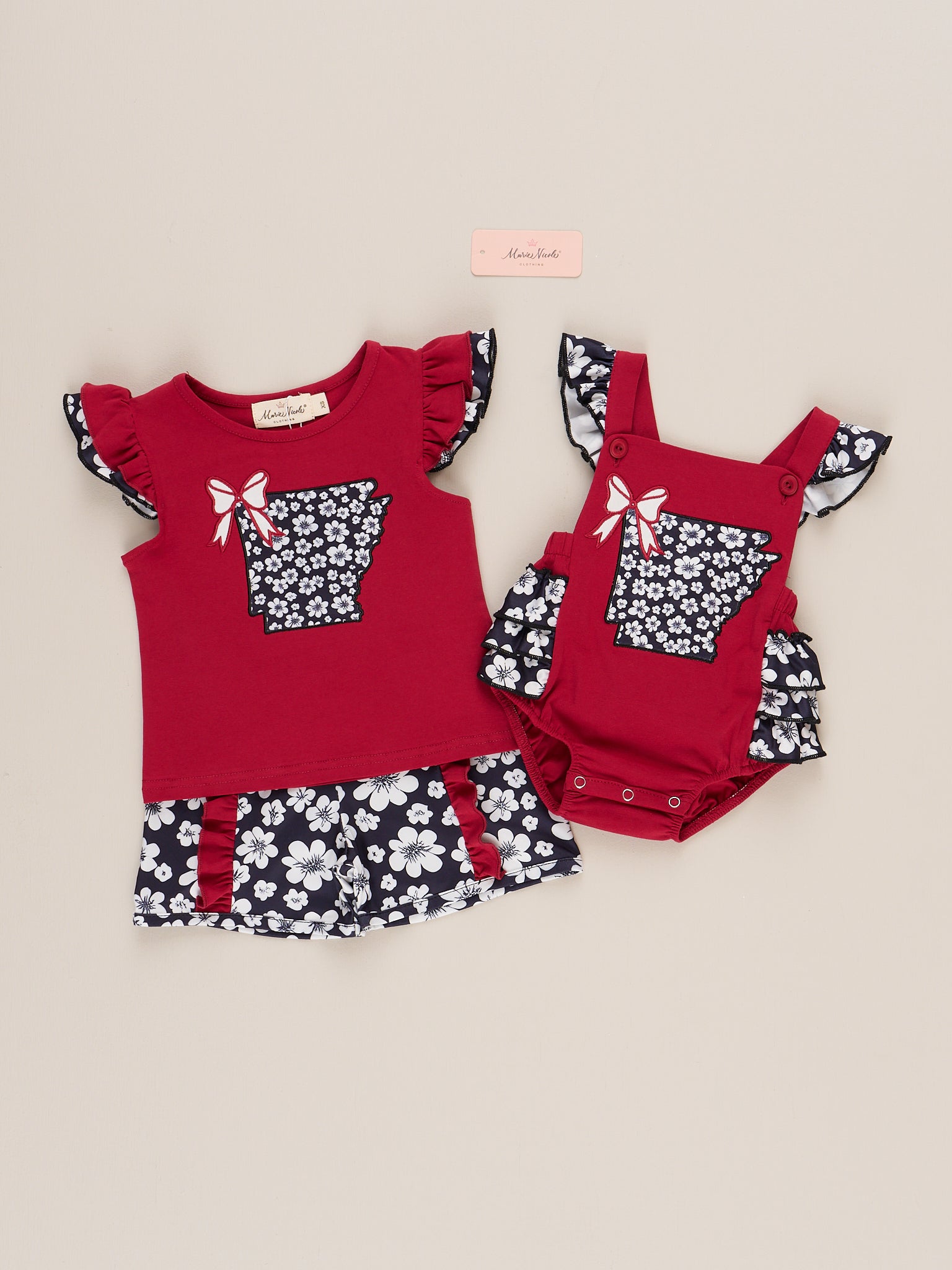 Arkansas Embroidered Floral Ruffle Bubble Romper - Marie Nicole Clothing